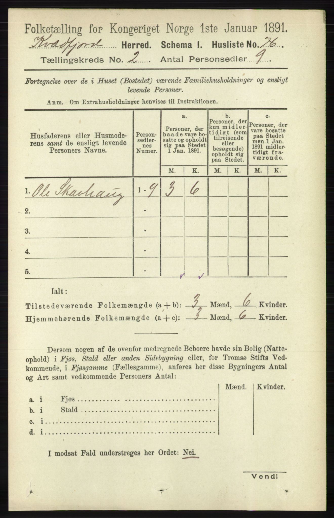 RA, 1891 census for 1911 Kvæfjord, 1891, p. 703