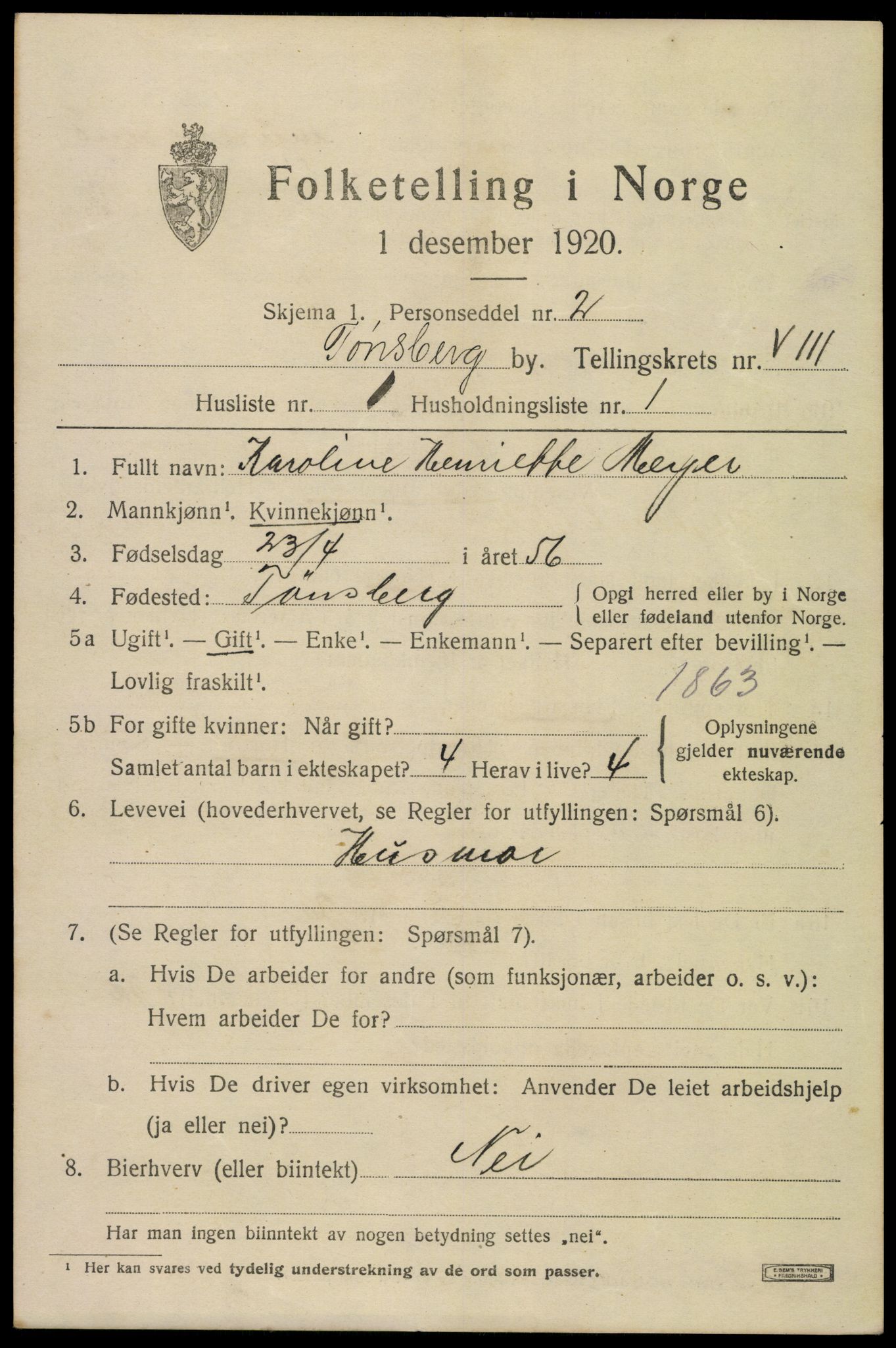 SAKO, 1920 census for Tønsberg, 1920, p. 16227