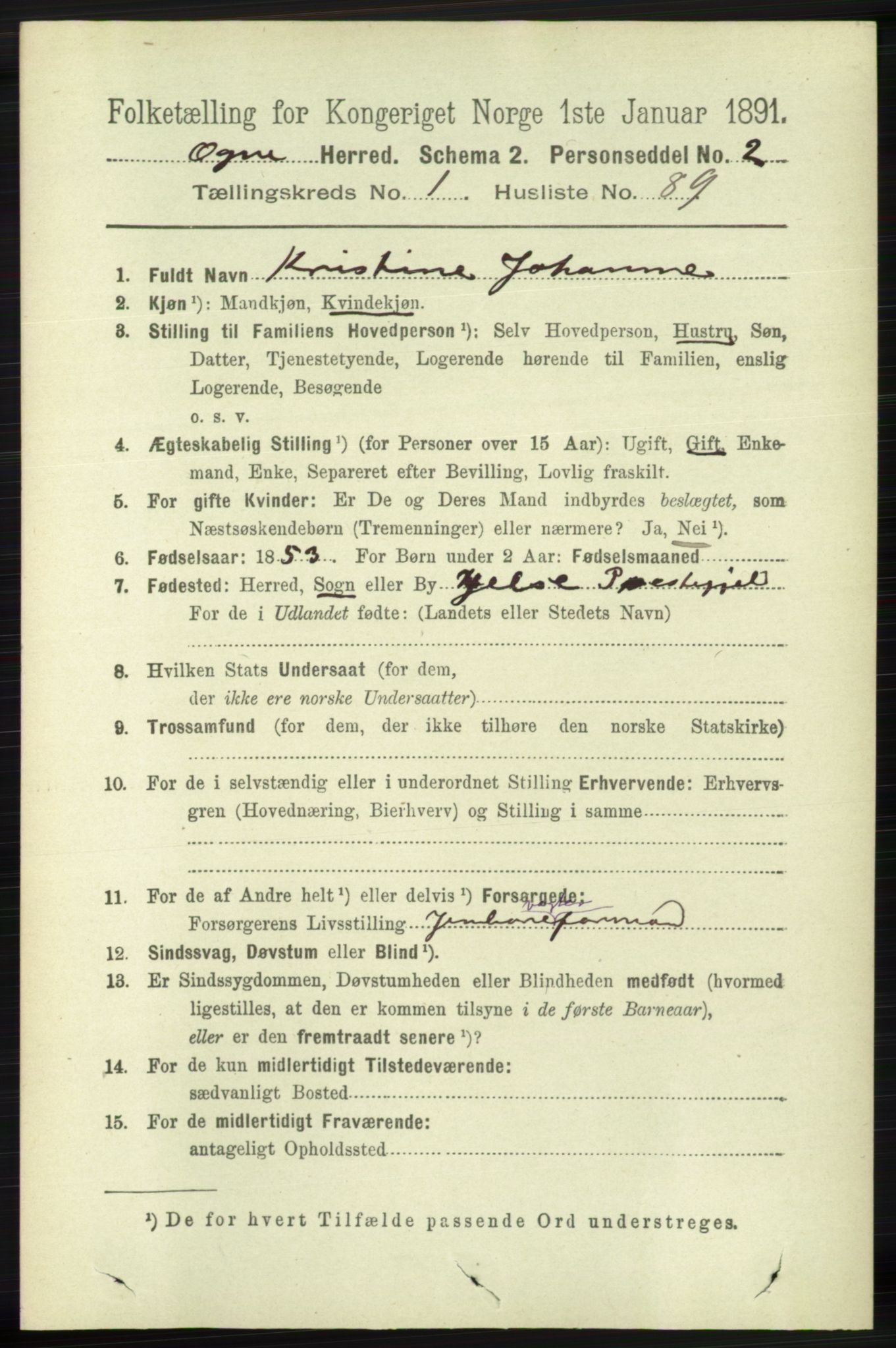 RA, 1891 census for 1117 Ogna, 1891, p. 626