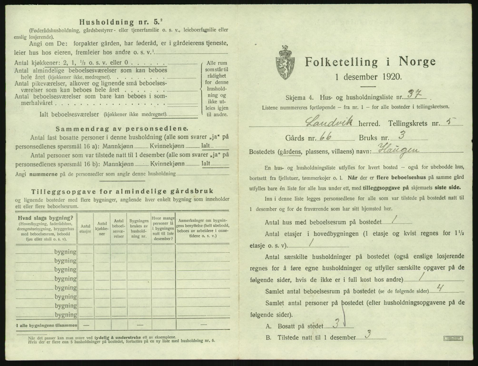 SAK, 1920 census for Landvik, 1920, p. 824