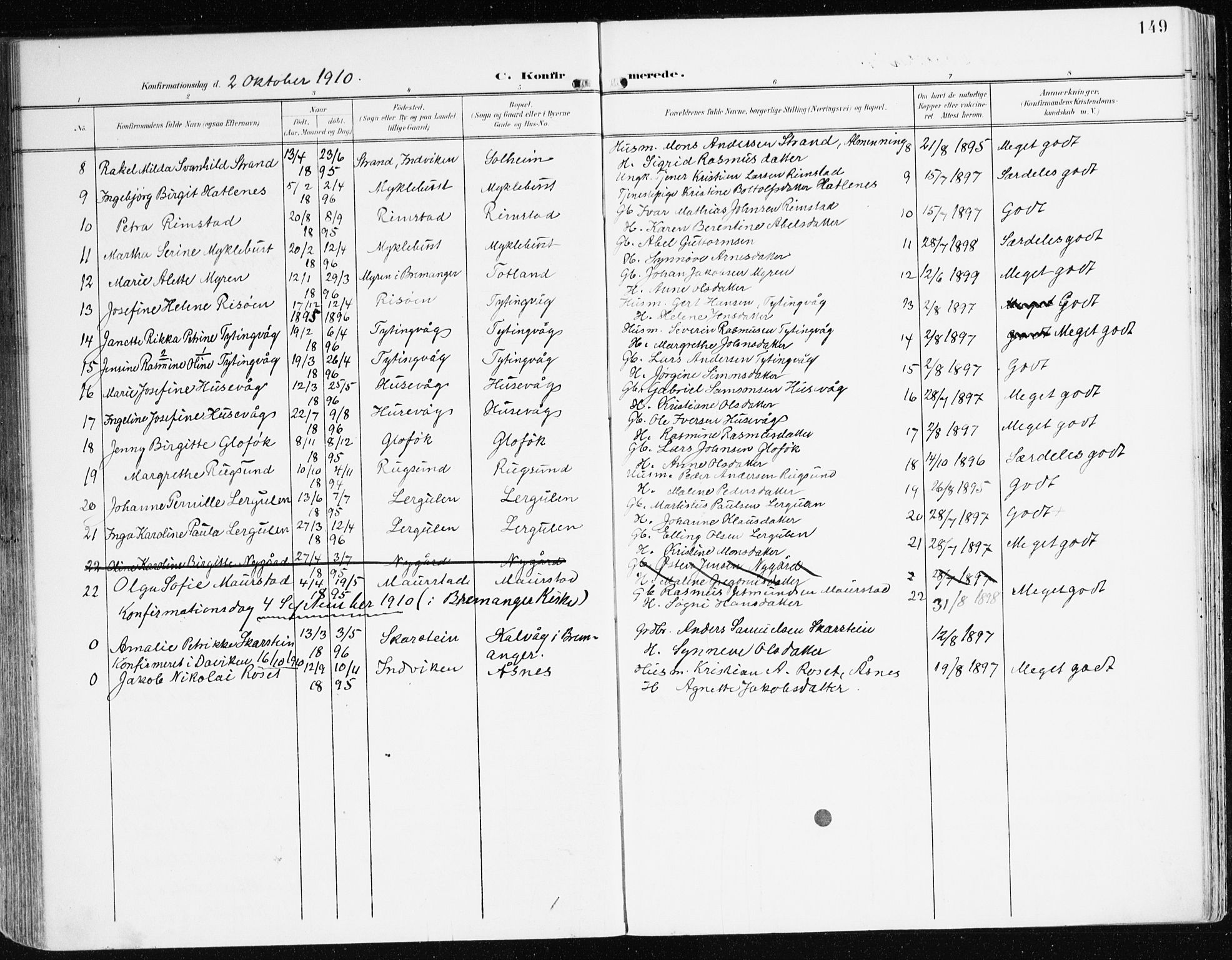 Davik sokneprestembete, AV/SAB-A-79701/H/Haa/Haad/L0002: Parish register (official) no. D 2, 1901-1930, p. 149