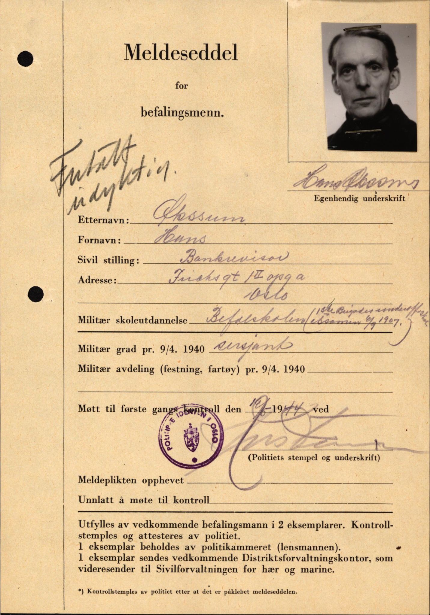 Forsvaret, Forsvarets krigshistoriske avdeling, AV/RA-RAFA-2017/Y/Yf/L0209: II-C-11-2121  -  Okkupasjonstiden.  Meldesedler for befal med foto og oppl. om militær grad 9. apr. 1940., 1944-1945, p. 1320