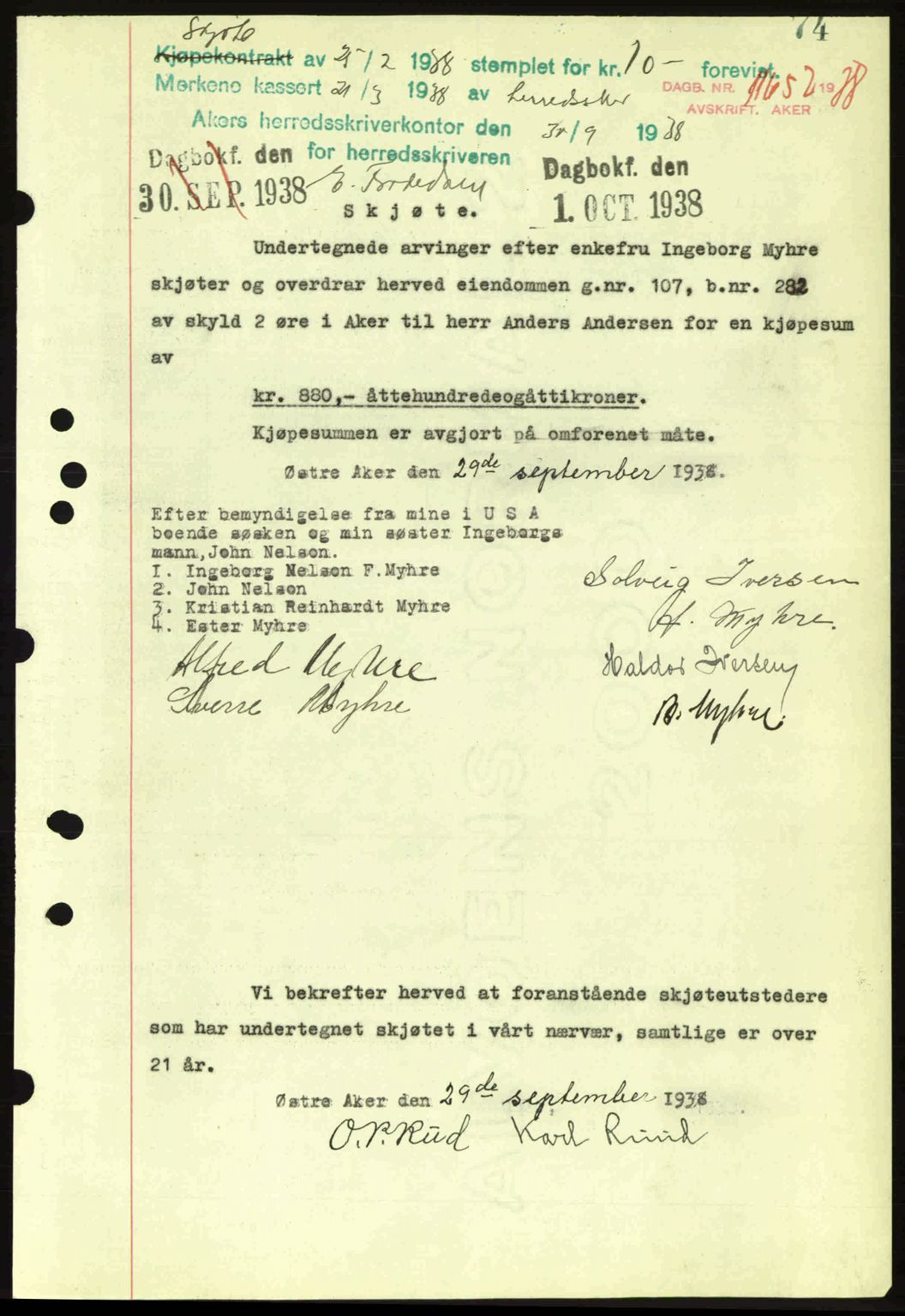 Aker herredsskriveri, SAO/A-10896/G/Gb/Gba/Gbab/L0025: Mortgage book no. A154-155, 1938-1938, Diary no: : 11652/1938