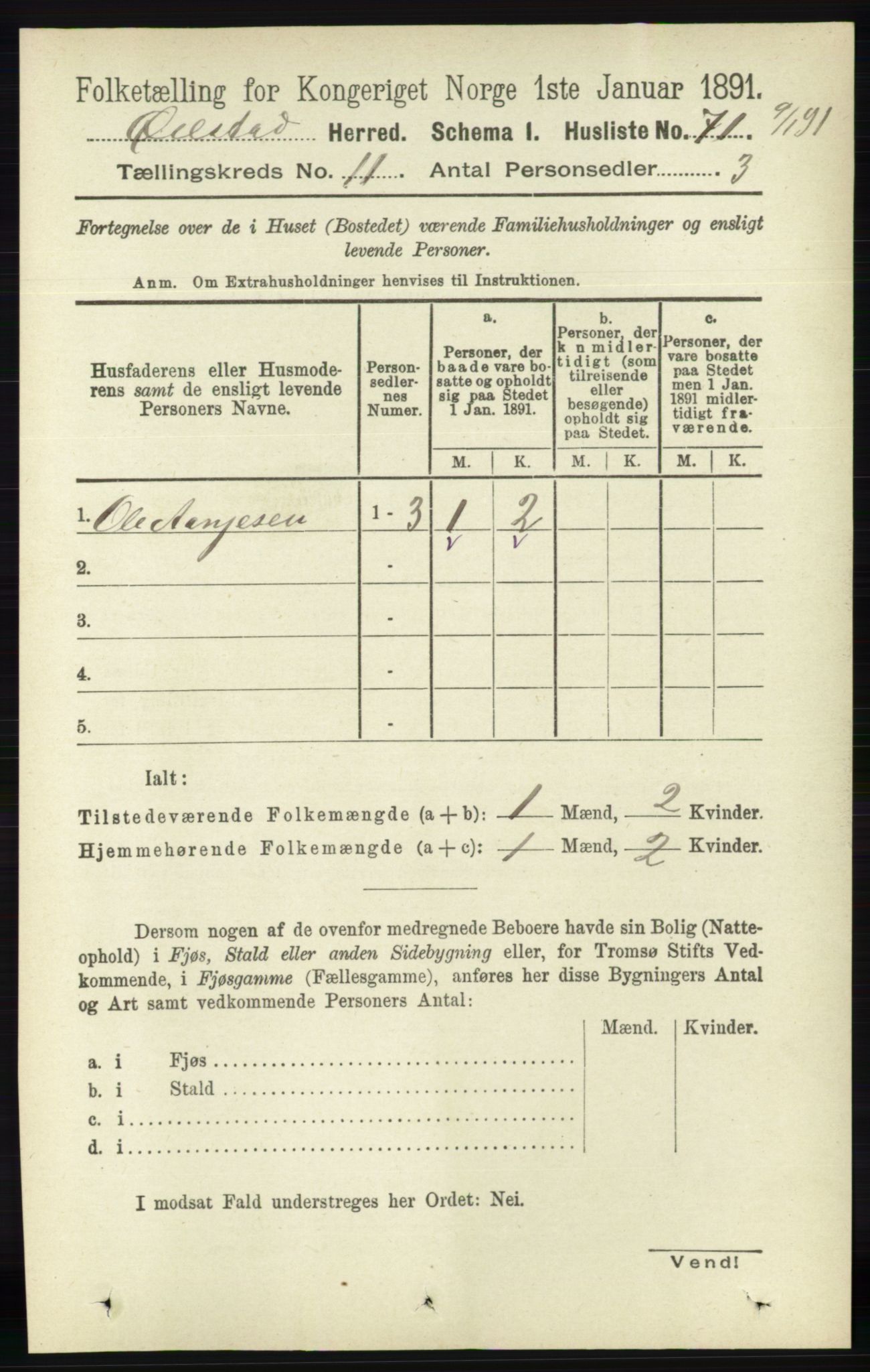 RA, 1891 census for 0920 Øyestad, 1891, p. 4799