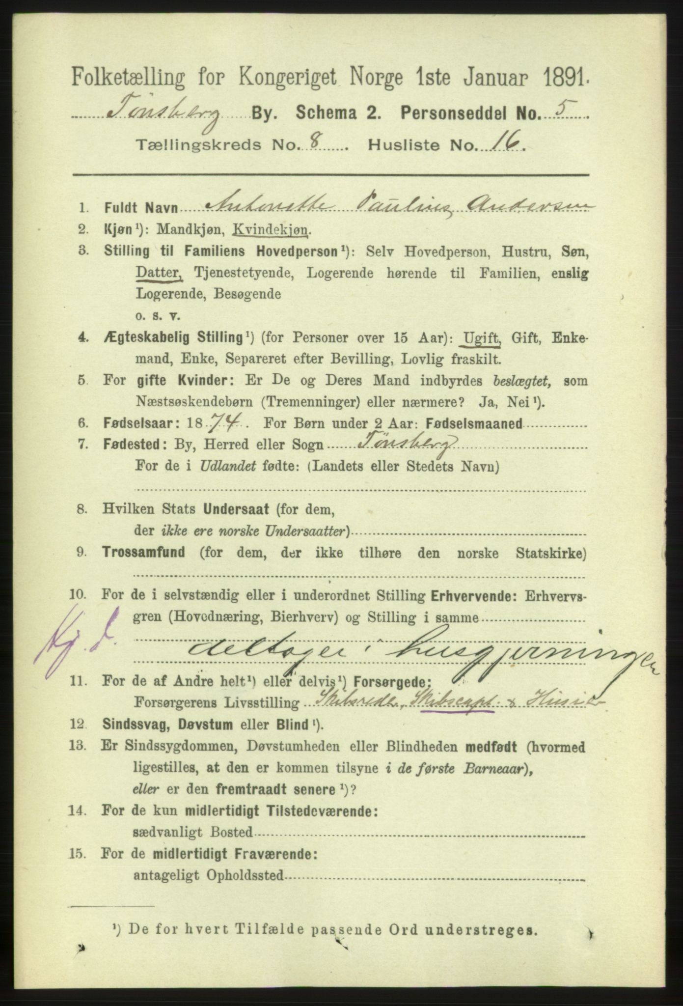 RA, 1891 census for 0705 Tønsberg, 1891, p. 3268