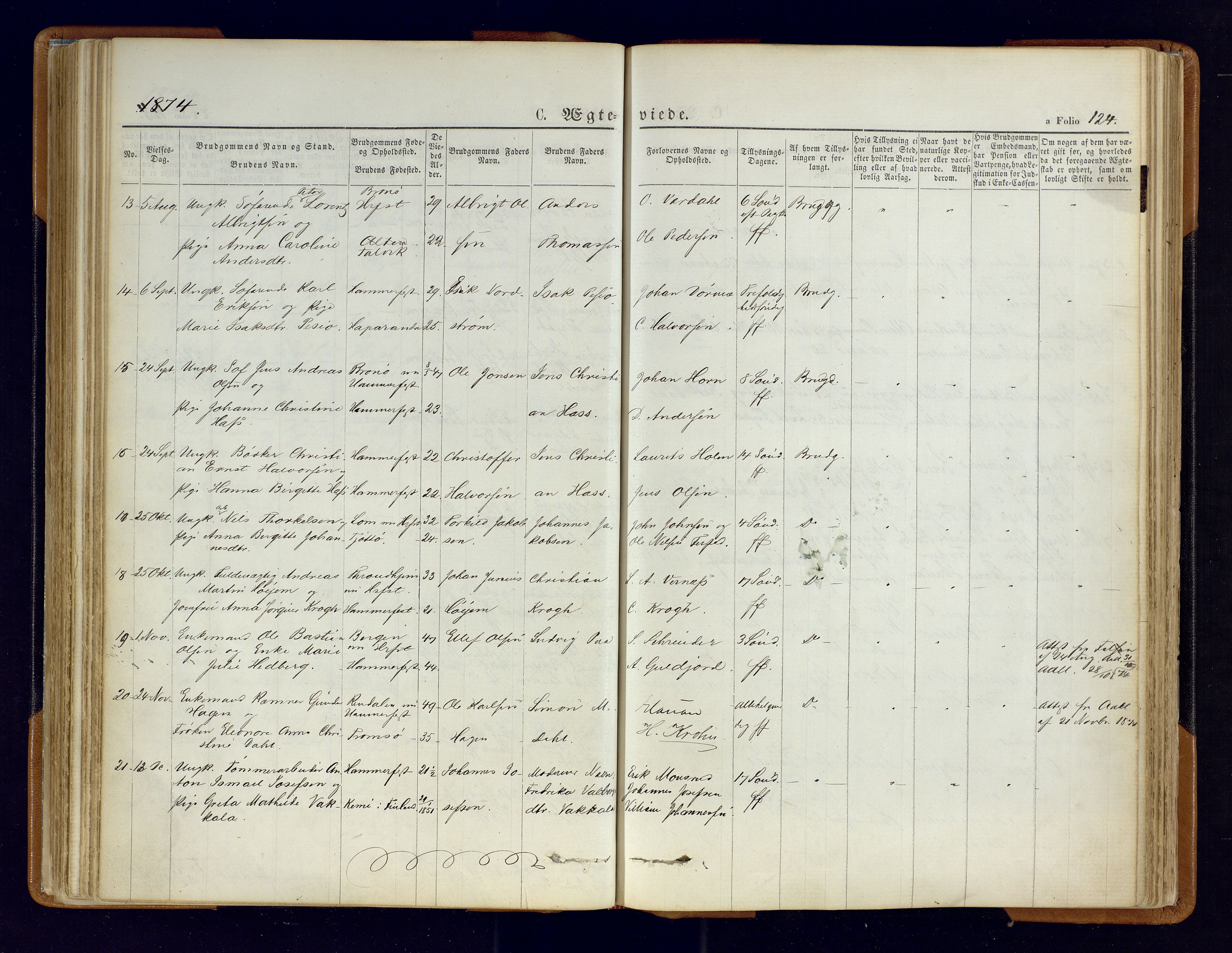 Hammerfest sokneprestkontor, AV/SATØ-S-1347/H/Ha/L0006.kirke: Parish register (official) no. 6, 1869-1877, p. 124