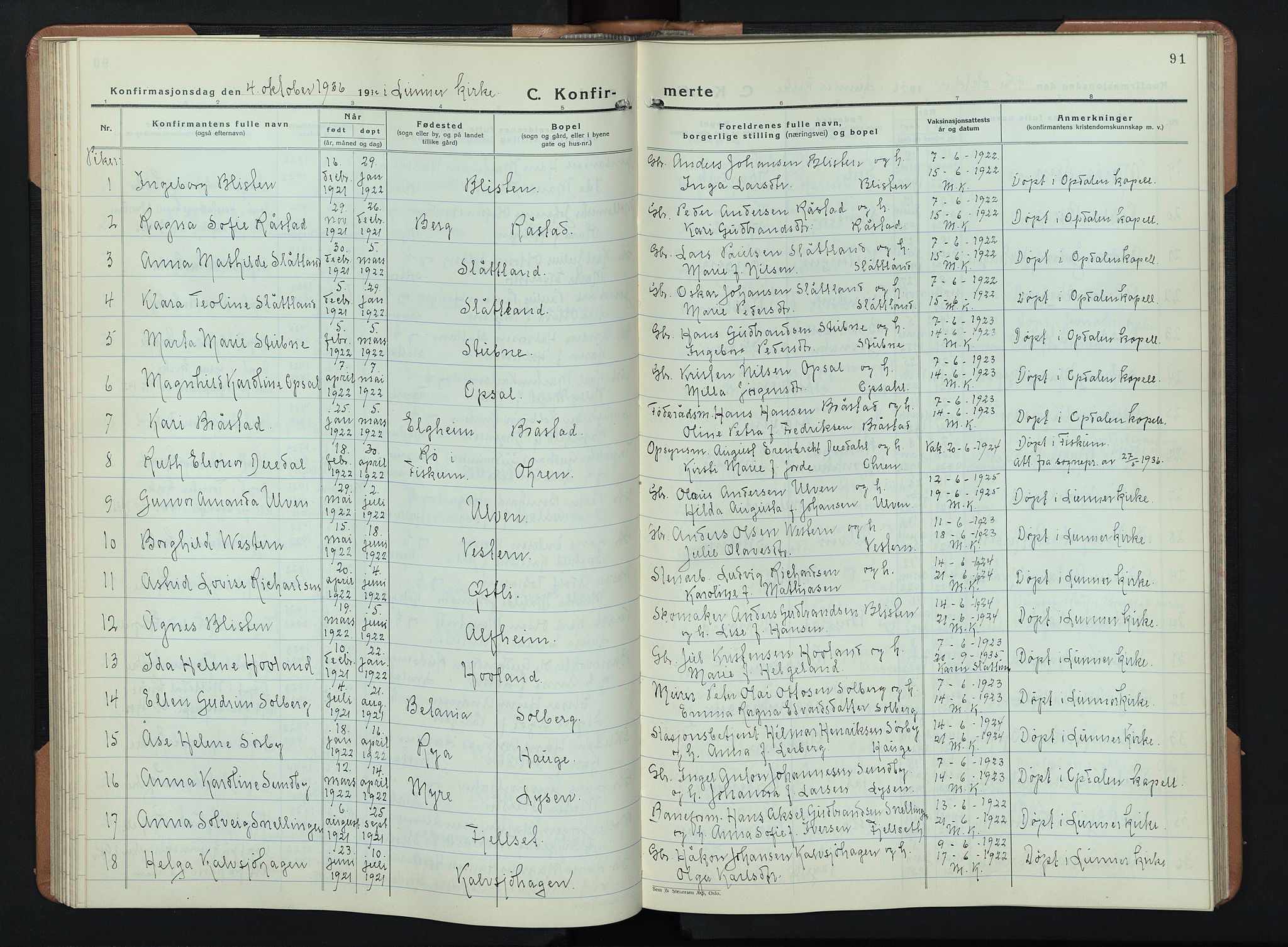 Lunner prestekontor, AV/SAH-PREST-118/H/Ha/Hab/L0003: Parish register (copy) no. 3, 1933-1945, p. 91