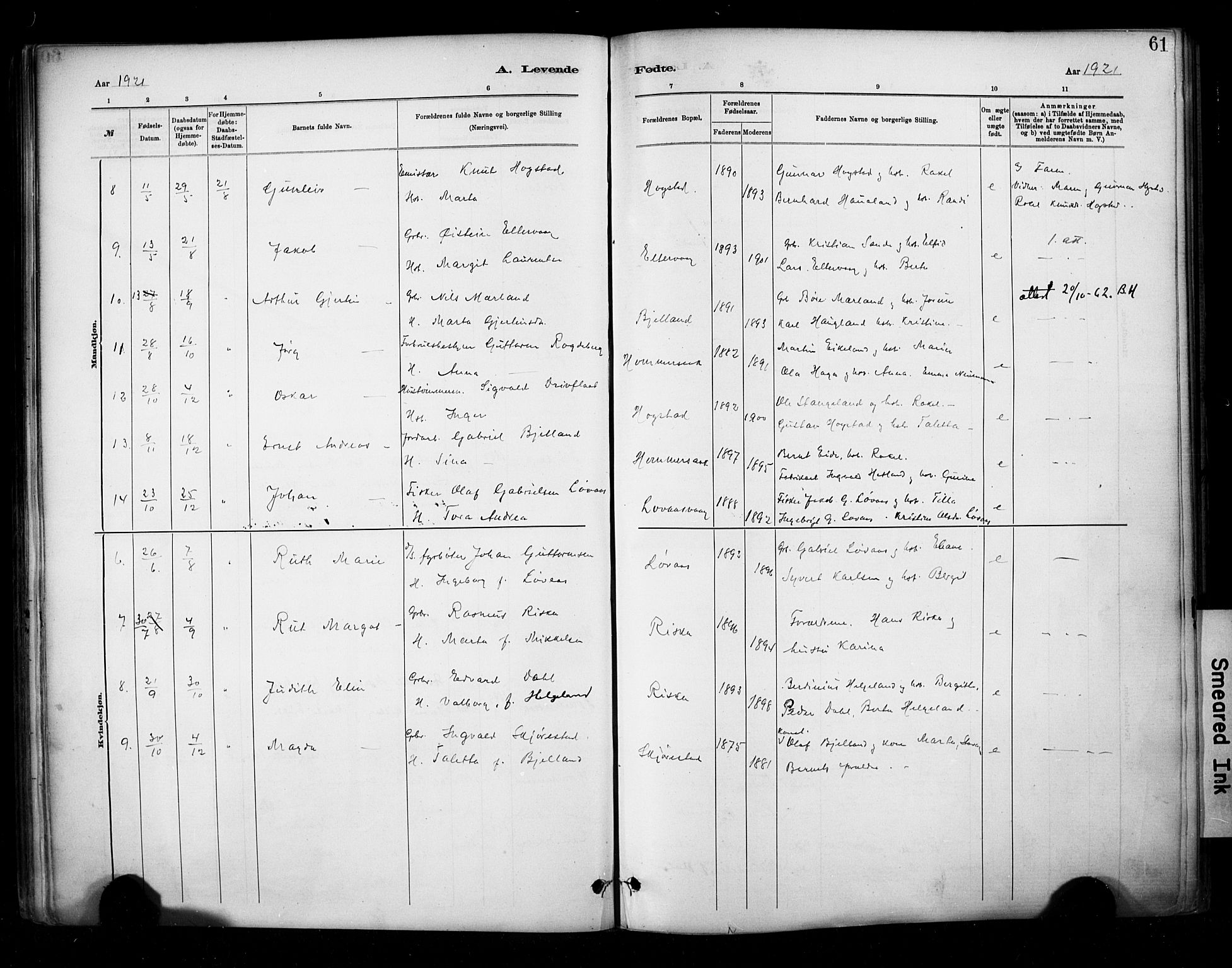 Hetland sokneprestkontor, AV/SAST-A-101826/30/30BA/L0010: Parish register (official) no. A 10, 1882-1925, p. 61