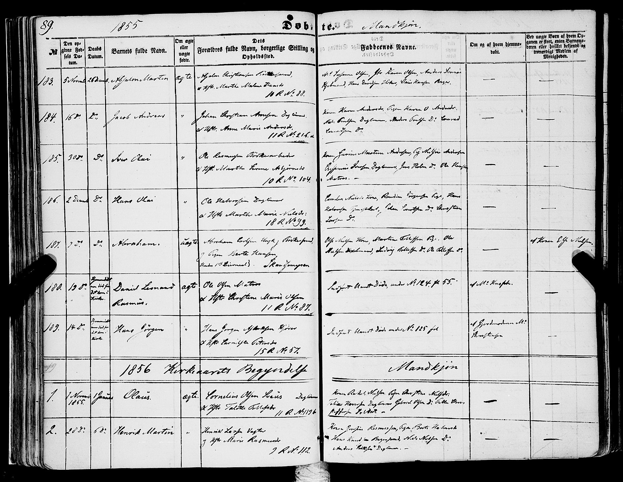 Domkirken sokneprestembete, SAB/A-74801/H/Haa/L0020: Parish register (official) no. B 3, 1851-1859, p. 89