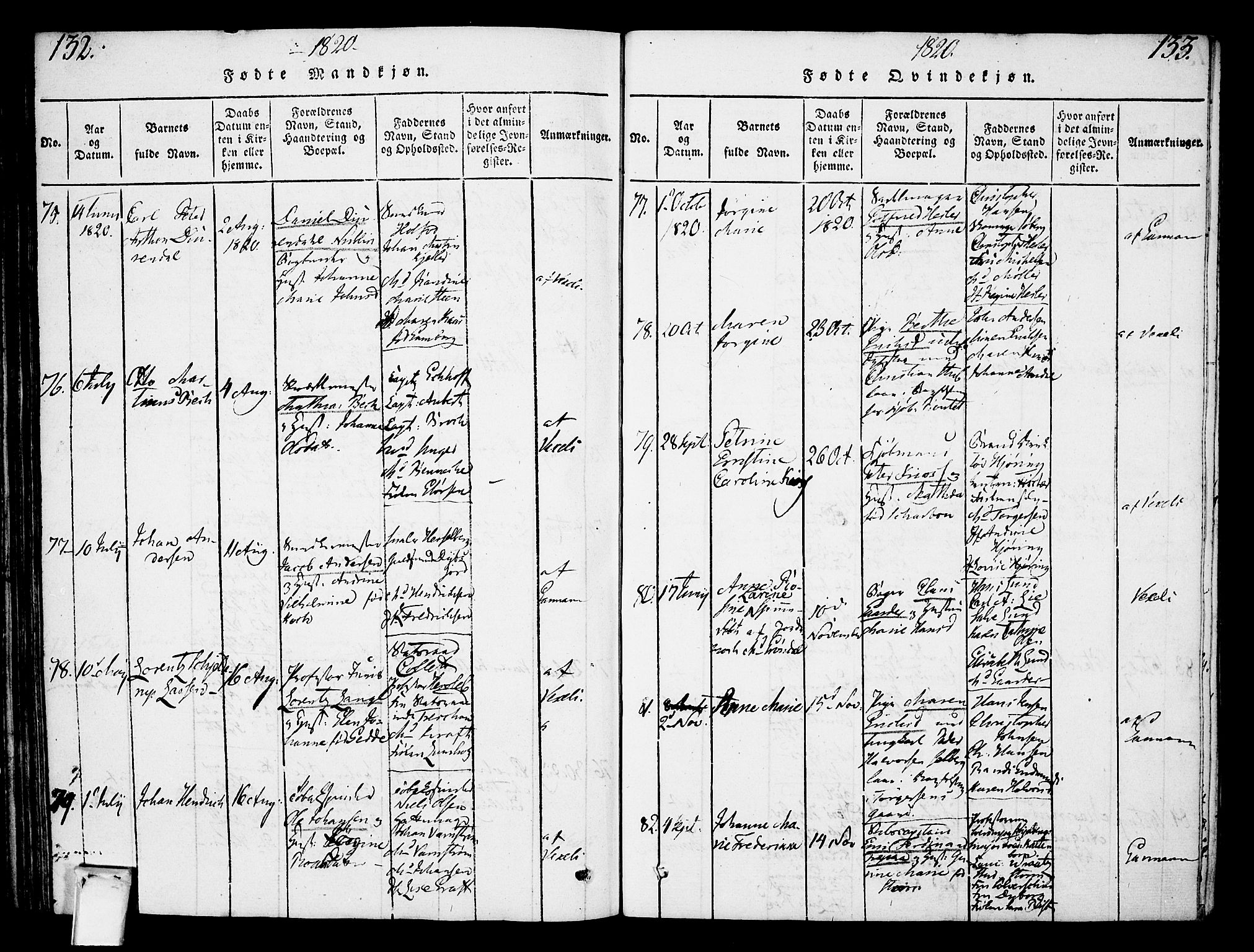 Oslo domkirke Kirkebøker, SAO/A-10752/F/Fa/L0007: Parish register (official) no. 7, 1817-1824, p. 132-133