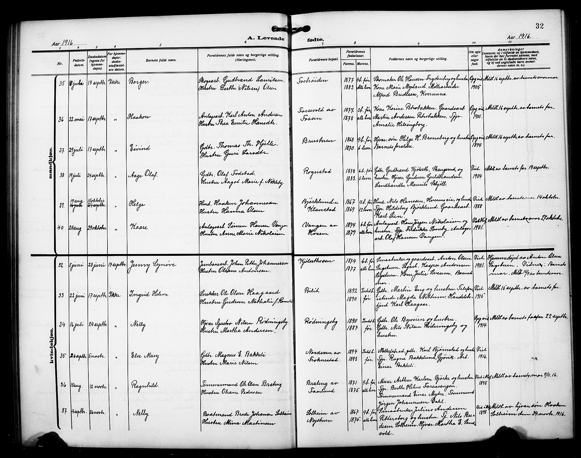 Østre Toten prestekontor, AV/SAH-PREST-104/H/Ha/Hab/L0008: Parish register (copy) no. 8, 1913-1929, p. 32