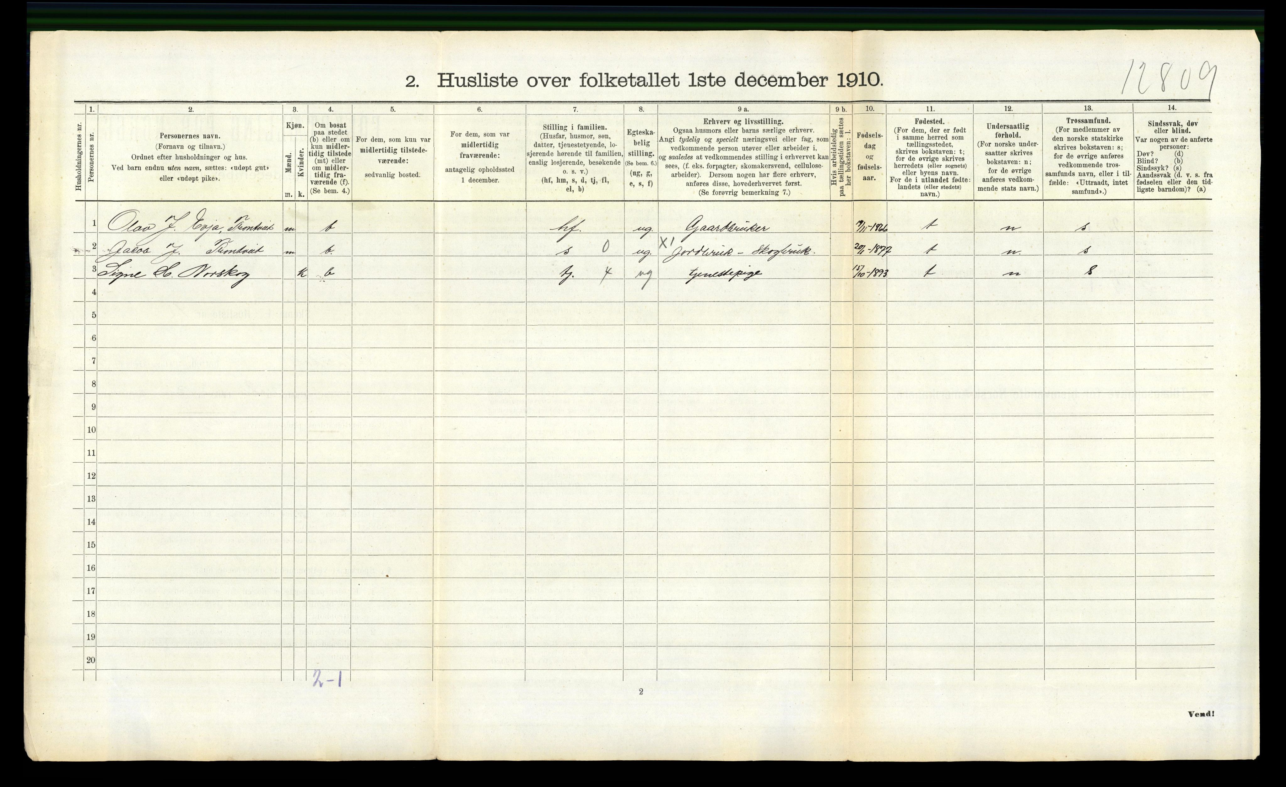 RA, 1910 census for Nissedal, 1910, p. 295