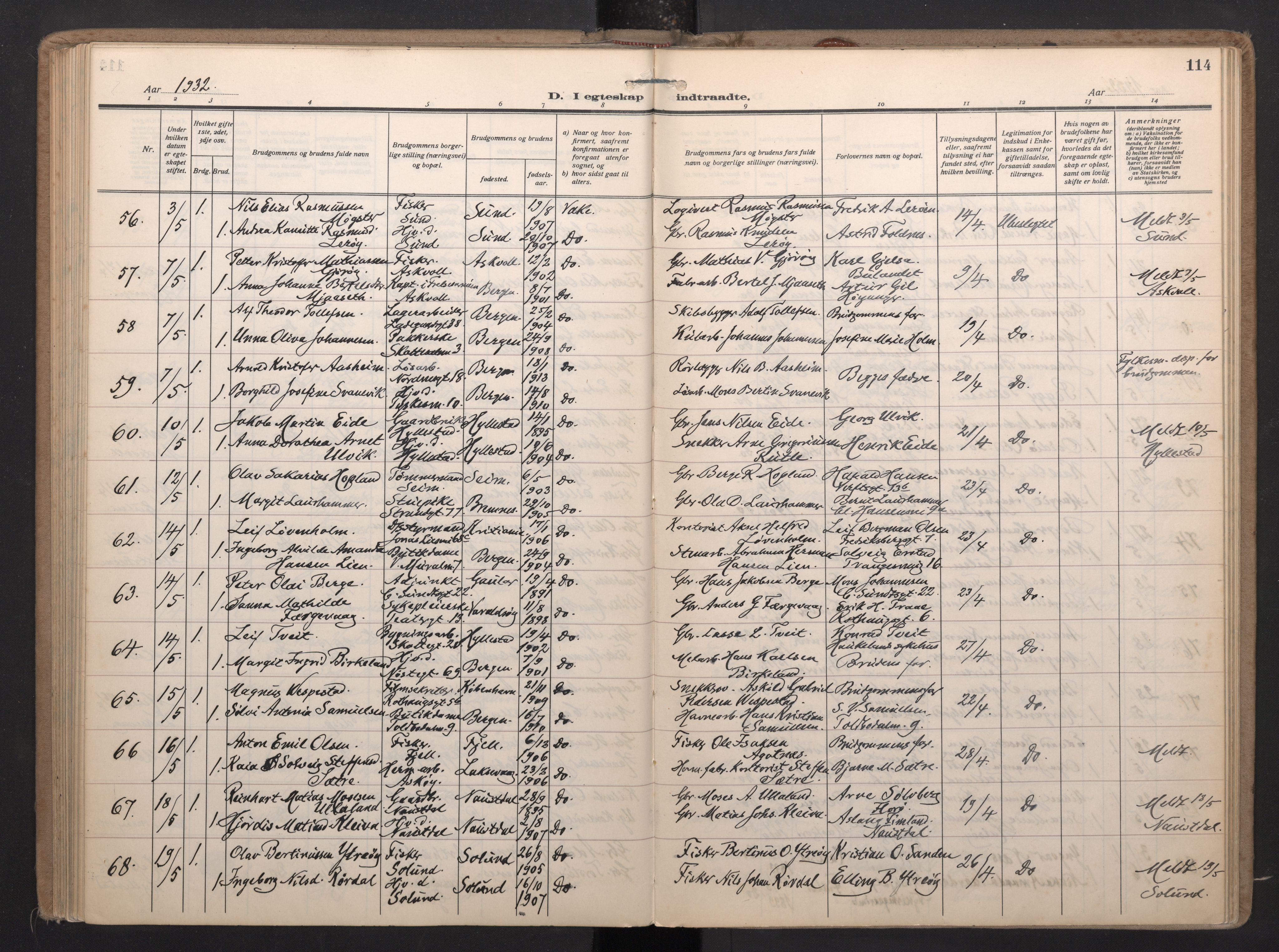 Nykirken Sokneprestembete, SAB/A-77101/H/Haa/L0038: Parish register (official) no. D 8, 1926-1934, p. 113b-114a