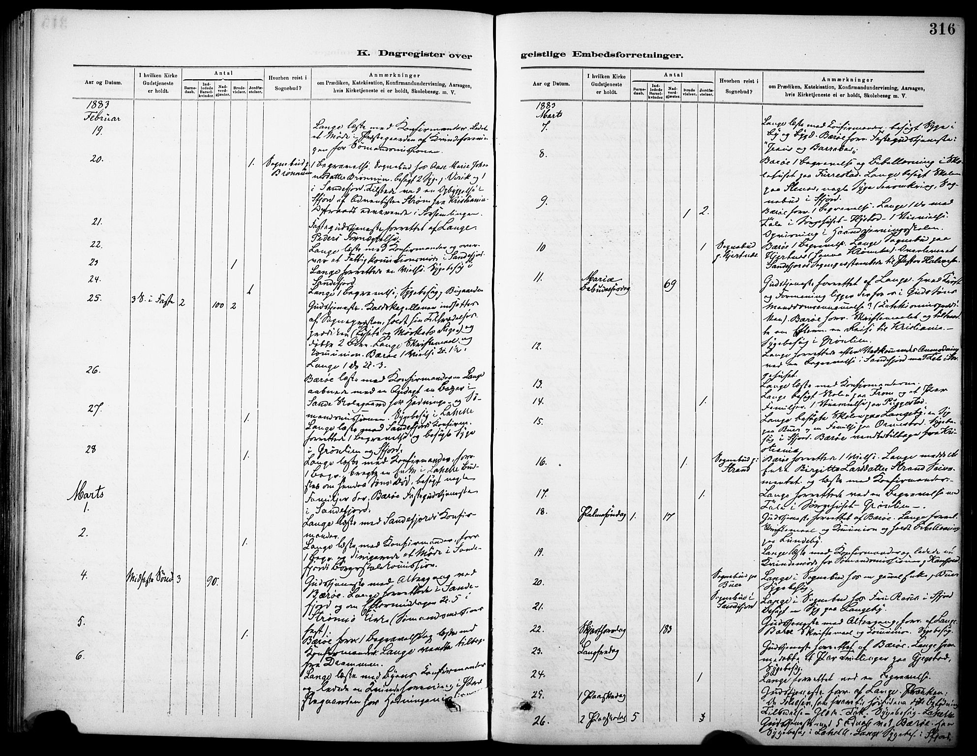 Sandar kirkebøker, AV/SAKO-A-243/F/Fa/L0013: Parish register (official) no. 13, 1883-1895, p. 316