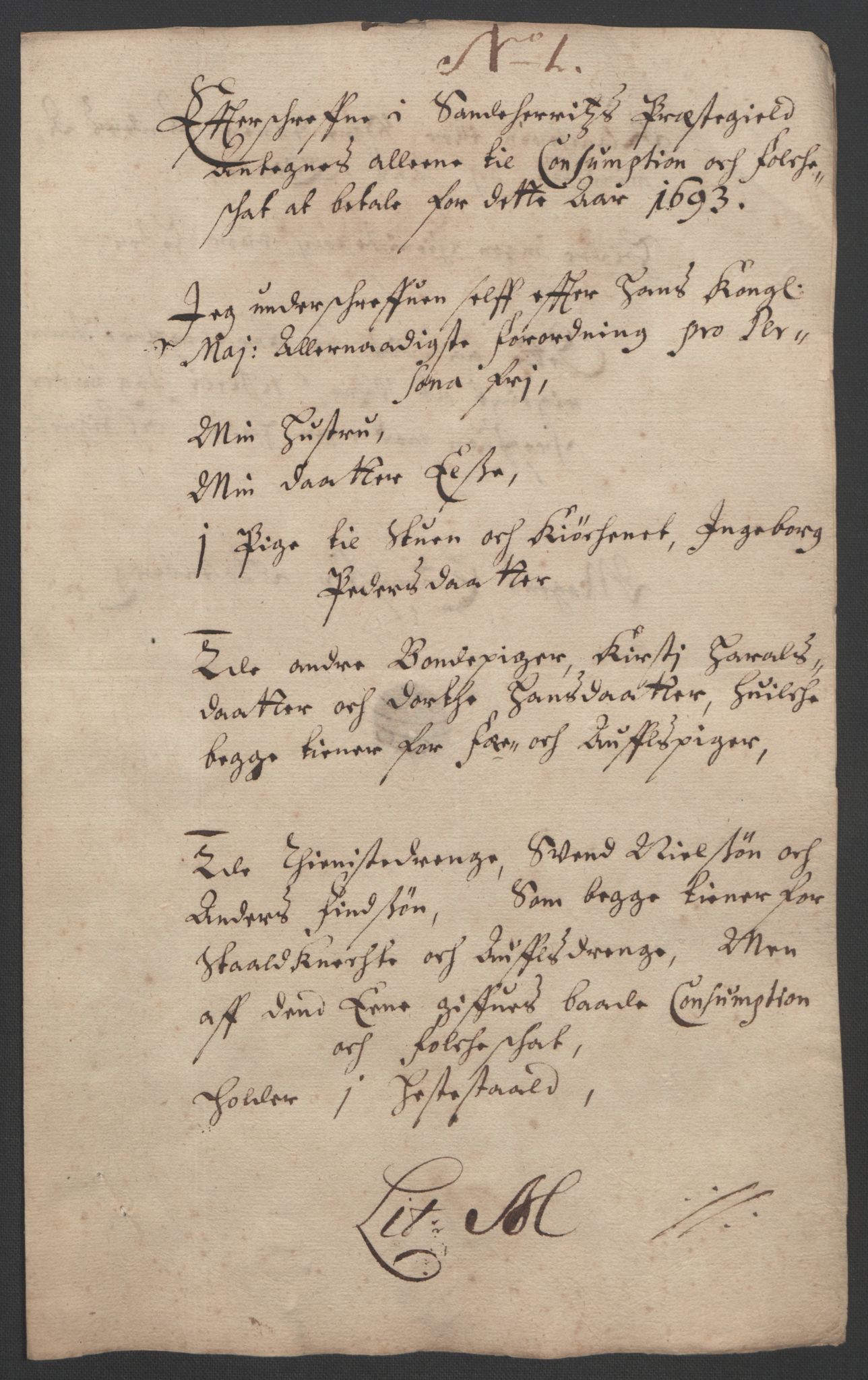 Rentekammeret inntil 1814, Reviderte regnskaper, Fogderegnskap, AV/RA-EA-4092/R33/L1974: Fogderegnskap Larvik grevskap, 1693-1695, p. 49