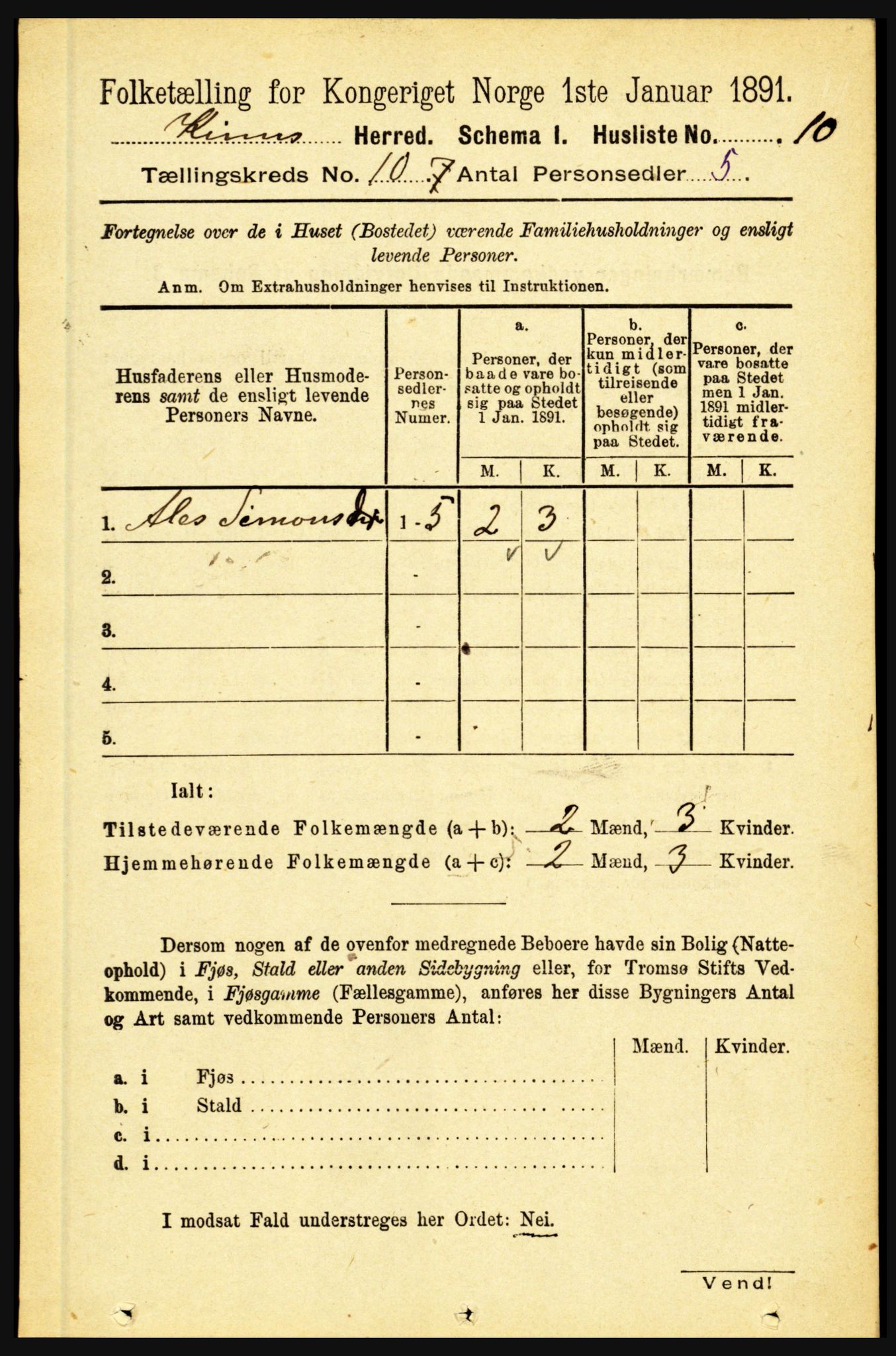 RA, 1891 census for 1437 Kinn, 1891, p. 3766