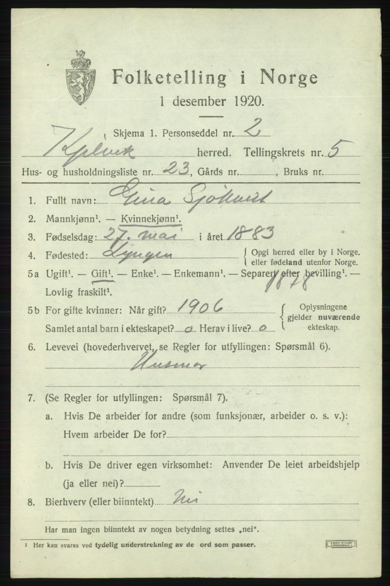 SATØ, 1920 census for Kjelvik, 1920, p. 2563