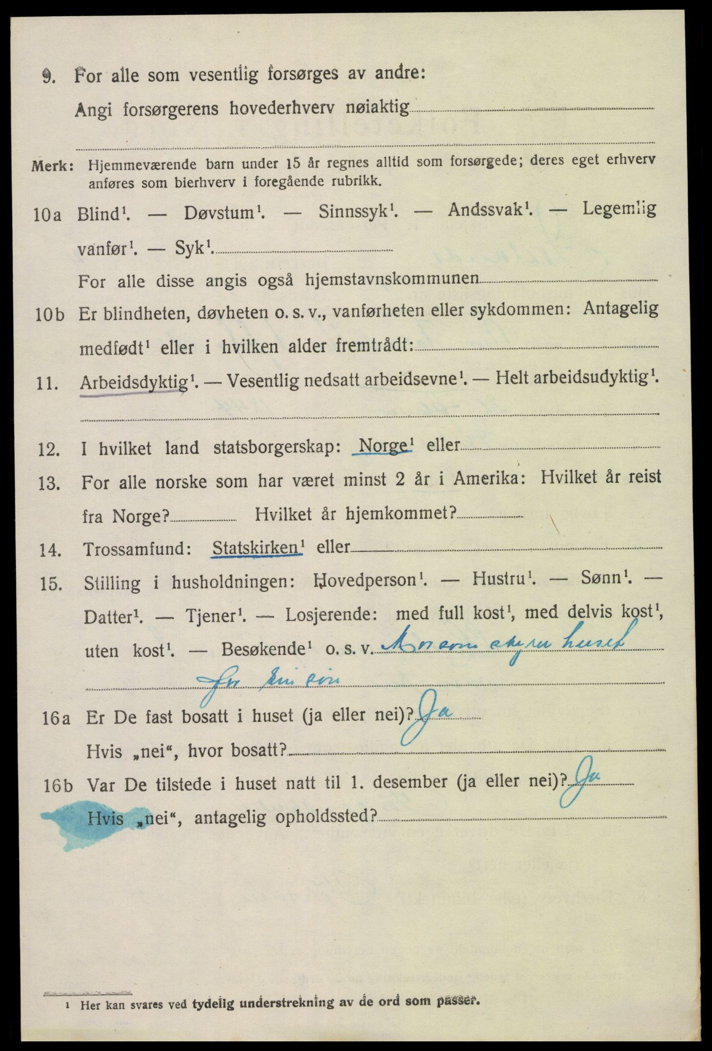 SAK, 1920 census for Iveland, 1920, p. 1312