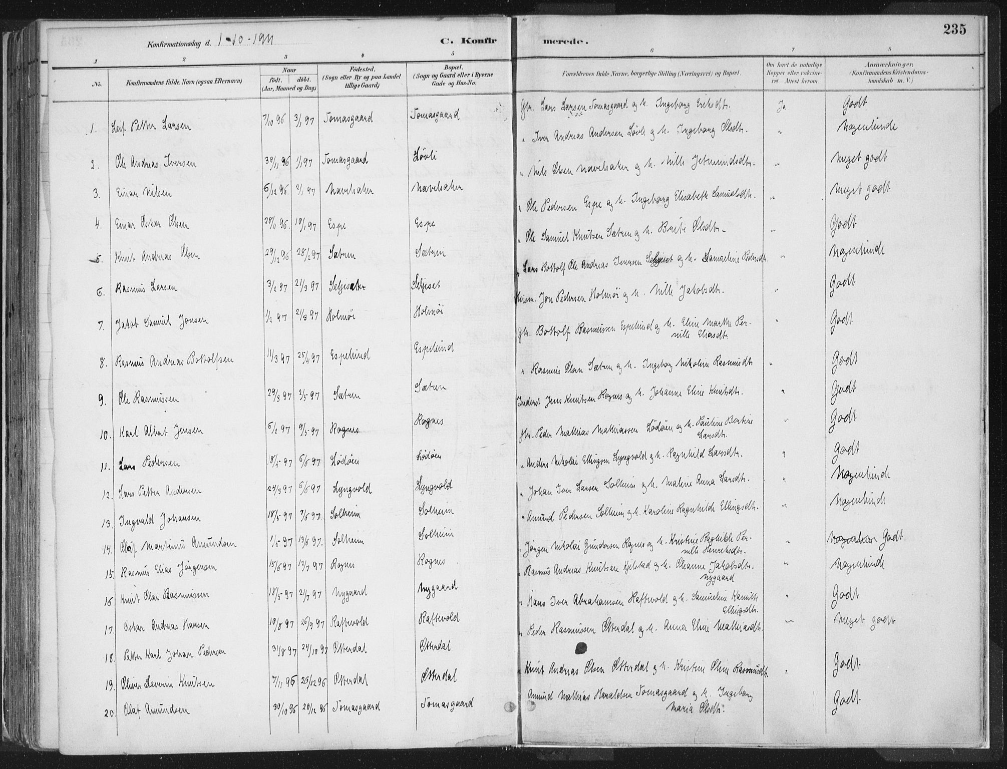 Hornindal sokneprestembete, SAB/A-82401/H/Haa/Haaa/L0003/0001: Parish register (official) no. A 3A, 1887-1917, p. 235