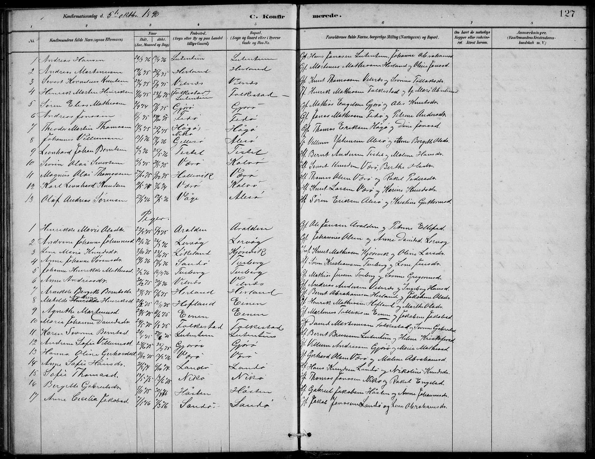 Askvoll sokneprestembete, SAB/A-79501/H/Hab/Habb/L0001: Parish register (copy) no. B 1, 1879-1909, p. 127
