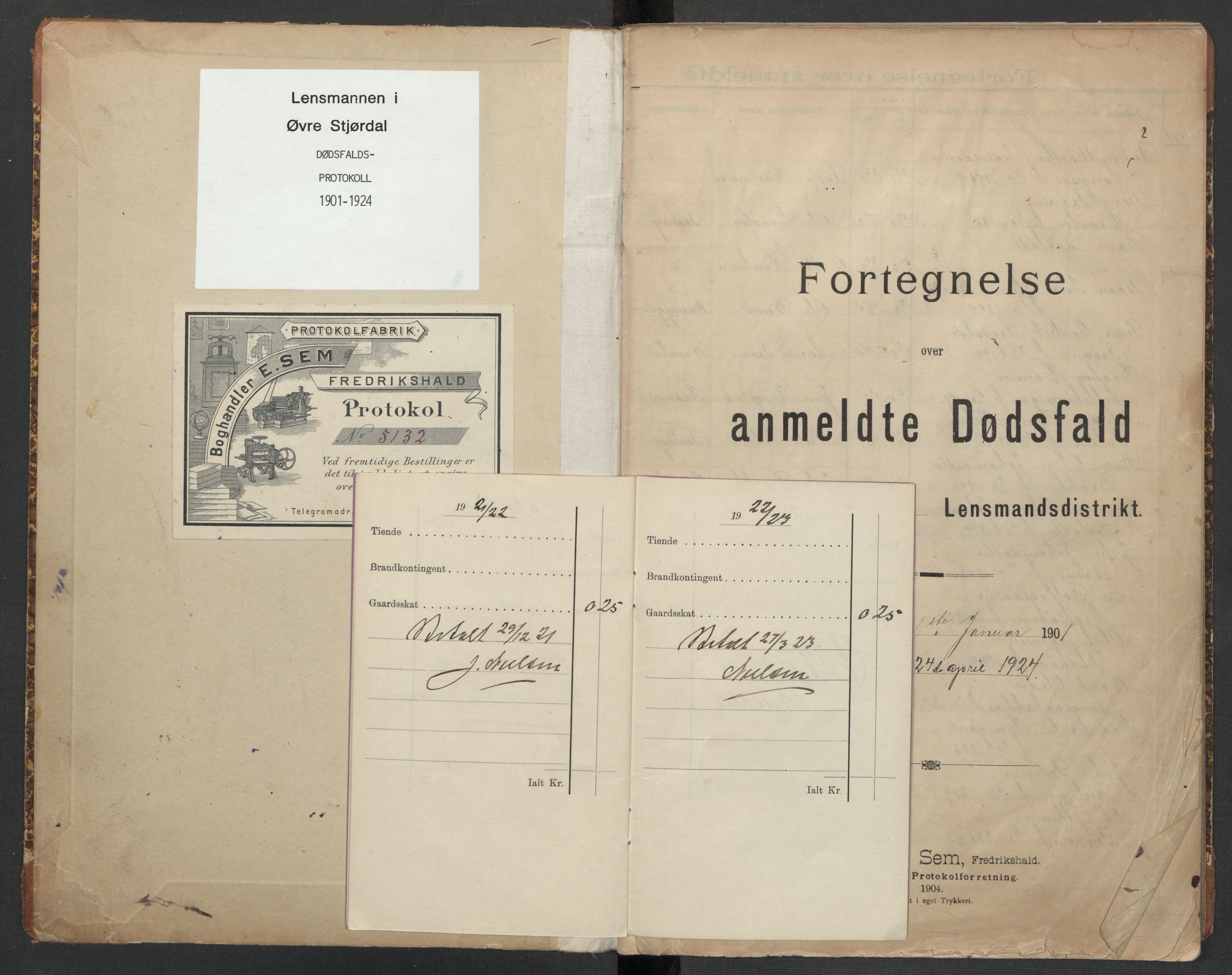 Øvre Stjørdal lensmannskontor, AV/SAT-A-1819/1/02/L0003: 2.01.03 Dødsfallsprotokoll, 1901-1924