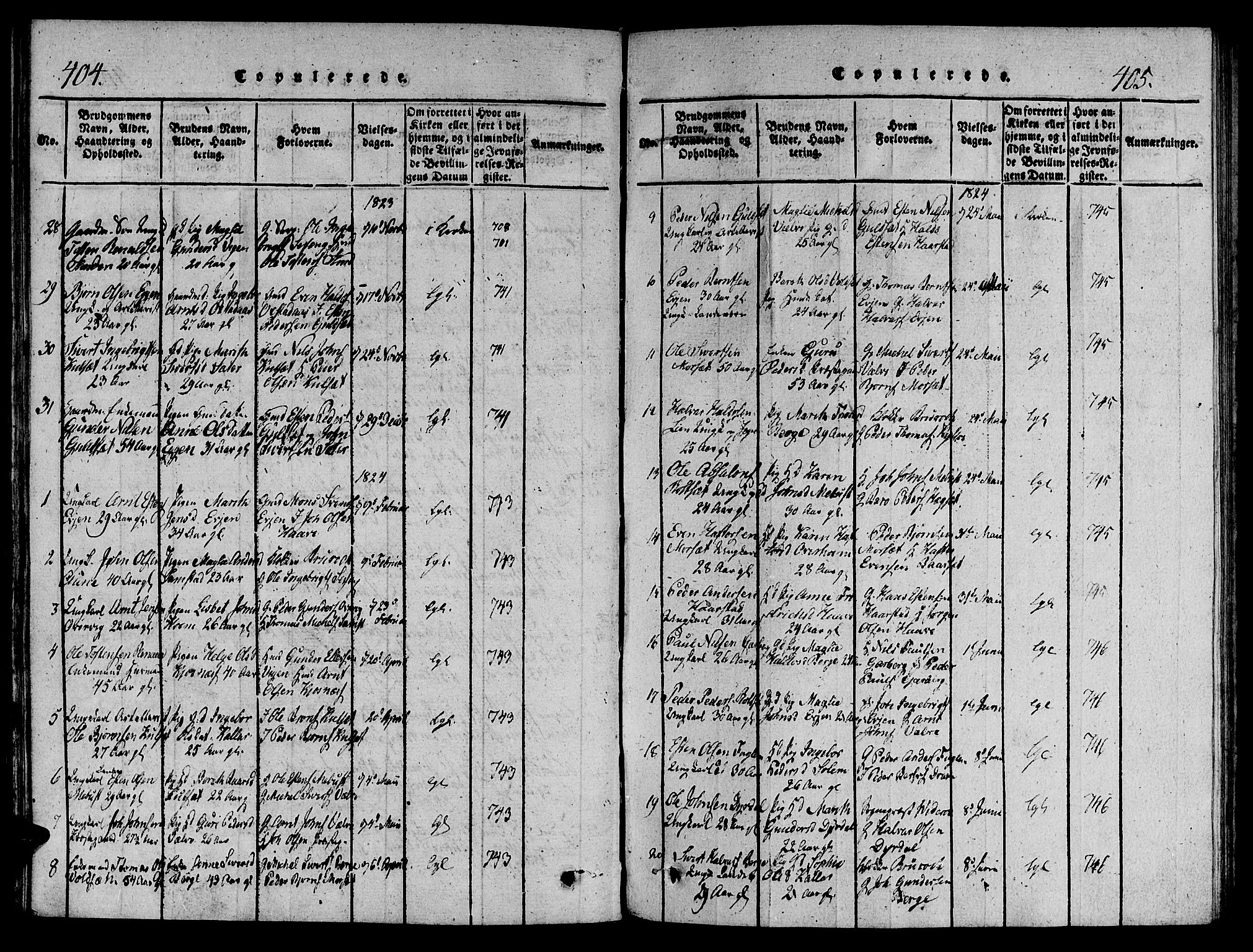 Ministerialprotokoller, klokkerbøker og fødselsregistre - Sør-Trøndelag, SAT/A-1456/695/L1141: Parish register (official) no. 695A04 /1, 1816-1824, p. 404-405