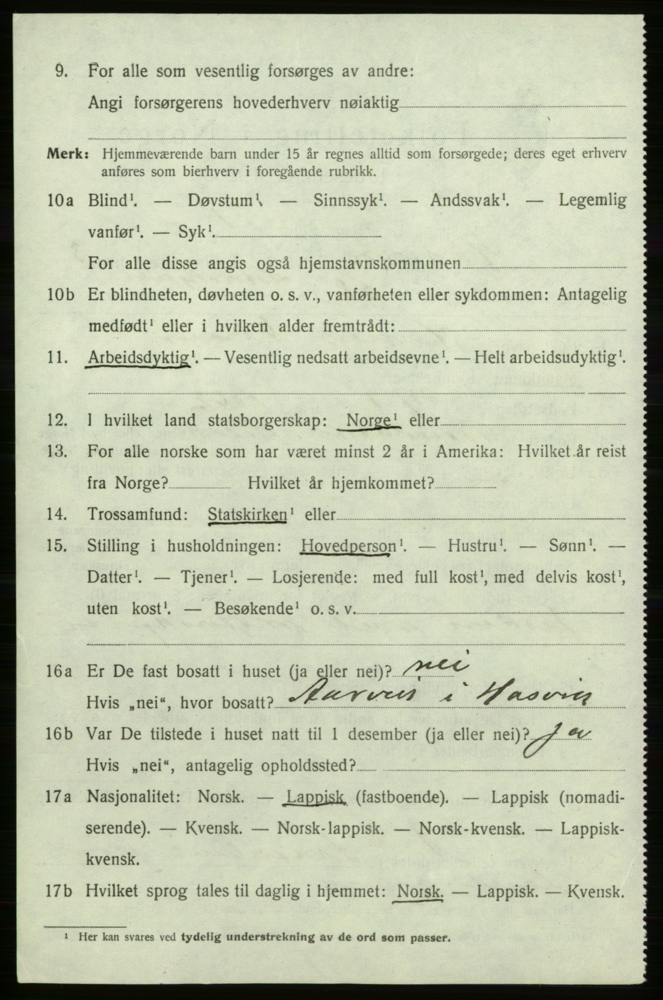 SATØ, 1920 census for Hasvik, 1920, p. 1754