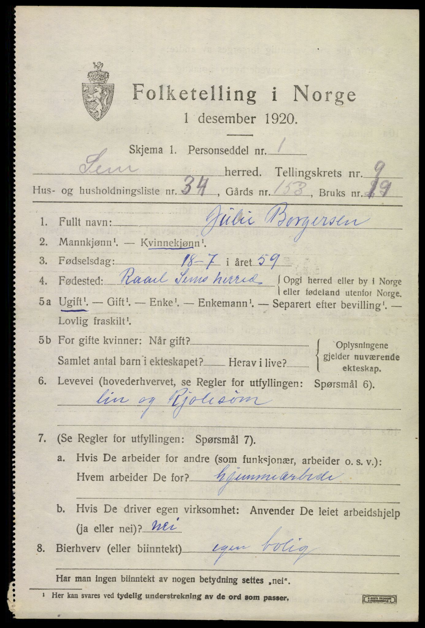 SAKO, 1920 census for Sem, 1920, p. 12939