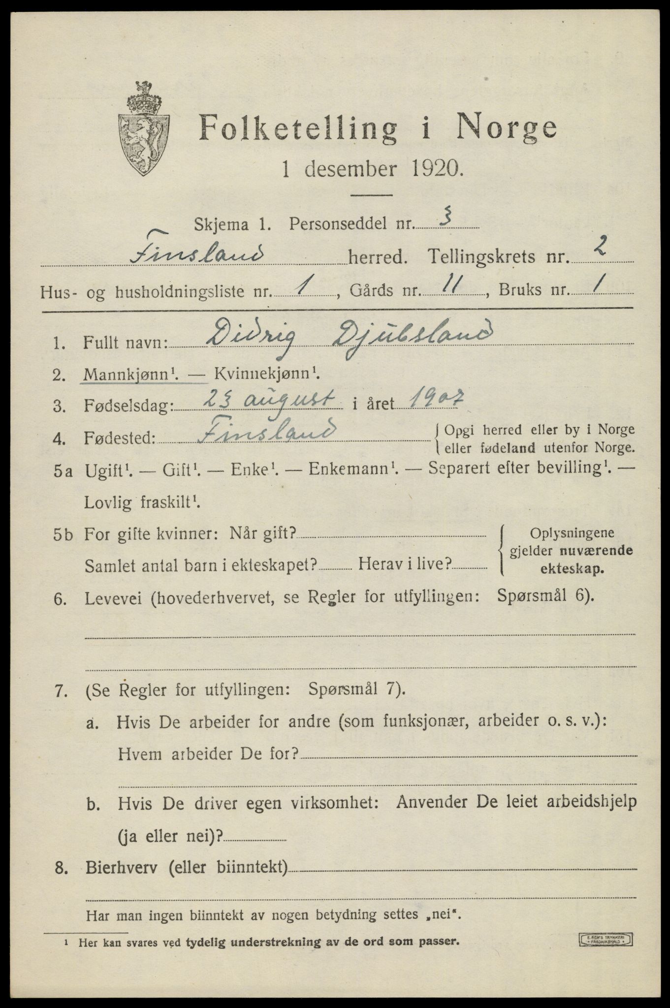 SAK, 1920 census for Finsland, 1920, p. 732