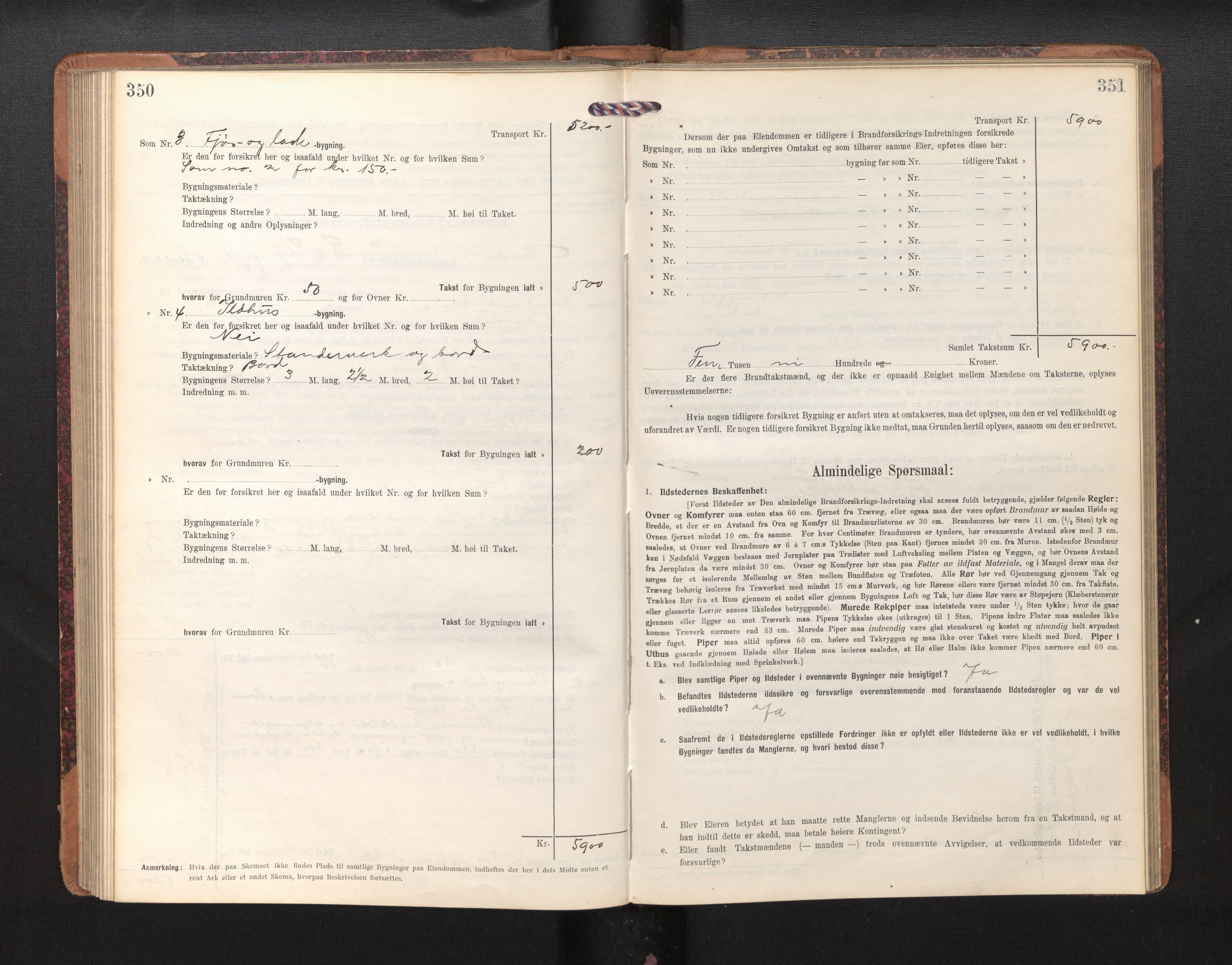 Lensmannen i Årdal, AV/SAB-A-30501/0012/L0009: Branntakstprotokoll, skjematakst, 1914-1926, p. 350-351