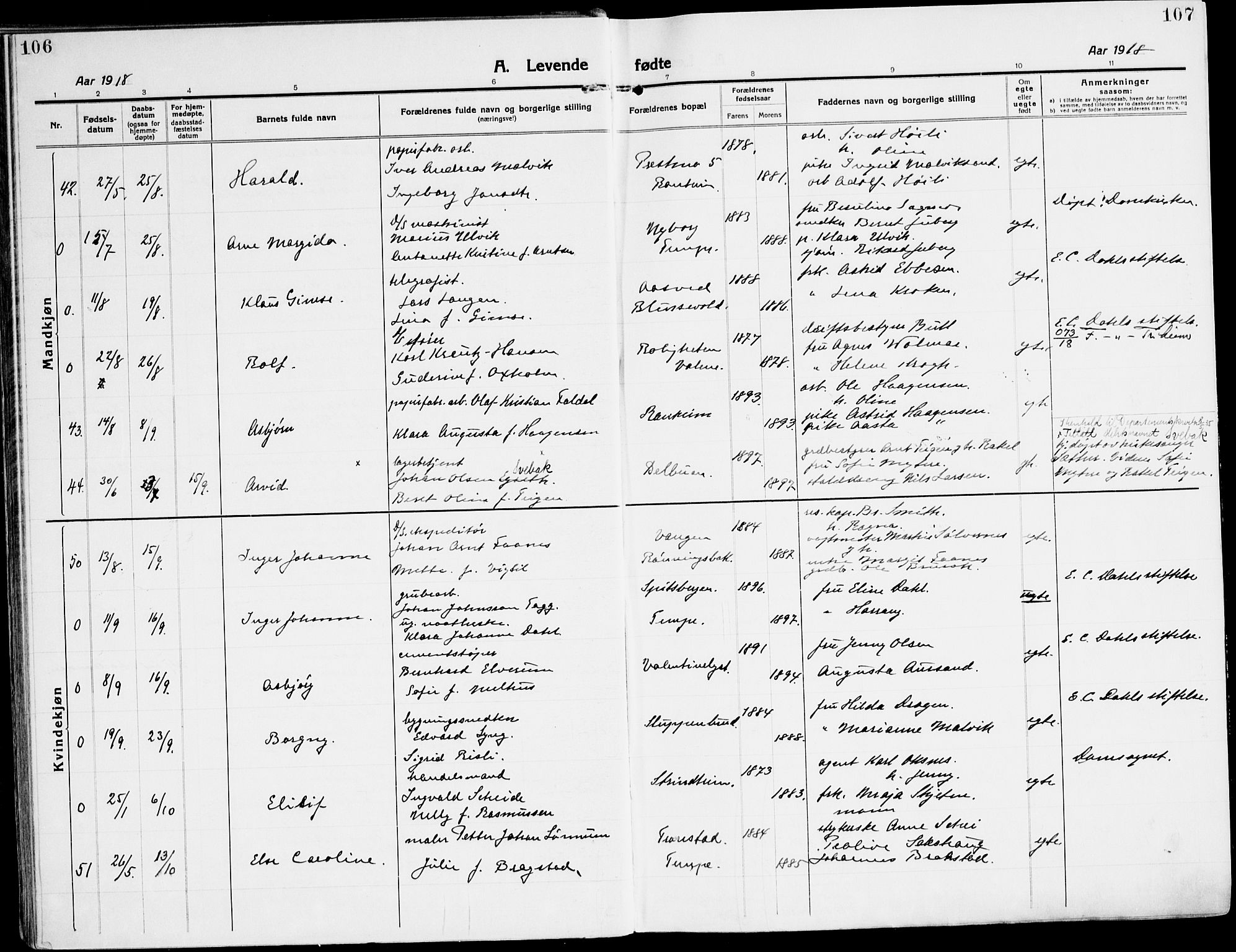 Ministerialprotokoller, klokkerbøker og fødselsregistre - Sør-Trøndelag, AV/SAT-A-1456/607/L0321: Parish register (official) no. 607A05, 1916-1935, p. 106-107