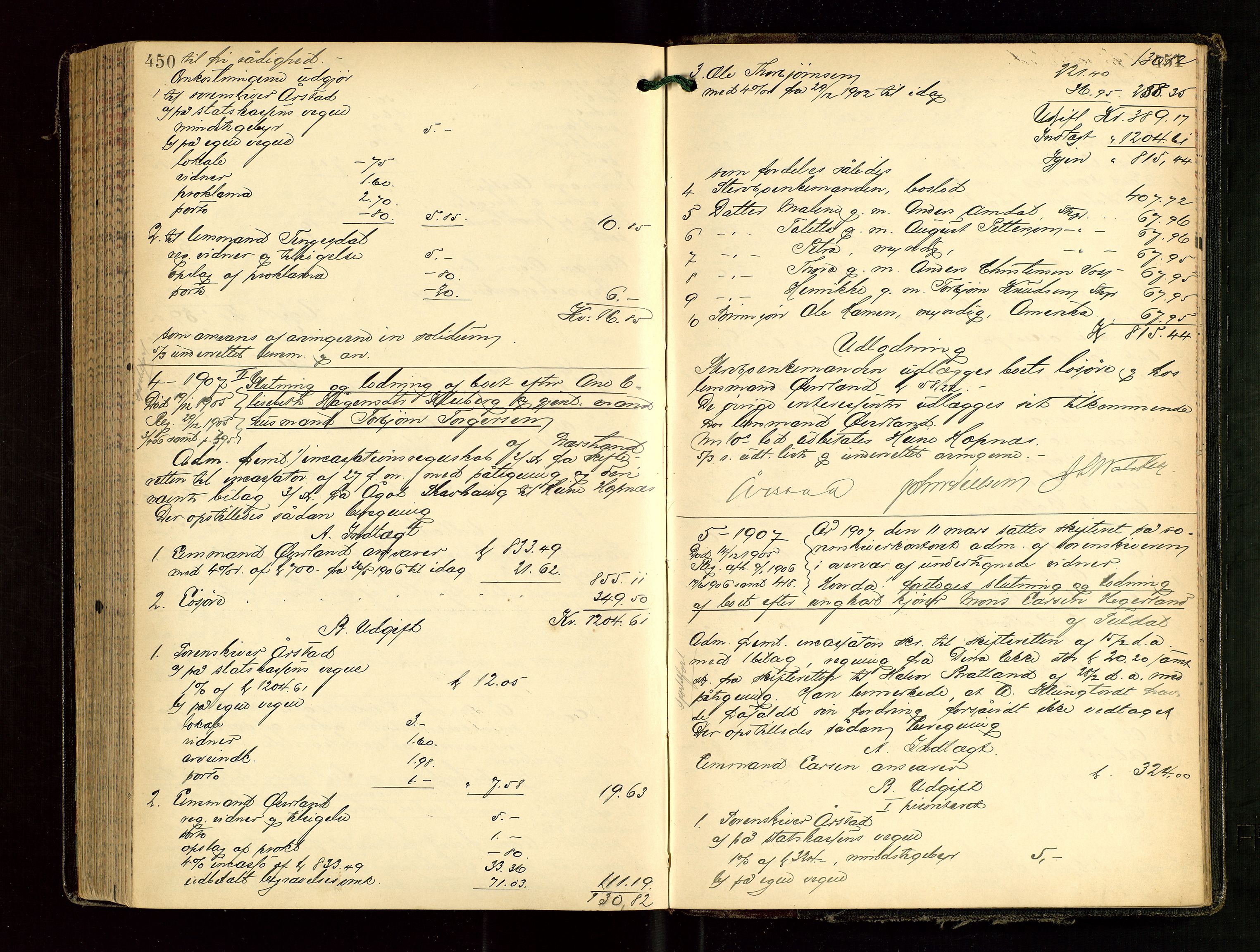 Ryfylke tingrett, AV/SAST-A-100055/001/IV/IVG/L0002: Skifteutlodningsprotokoll Med register, 1903-1907, p. 450-451