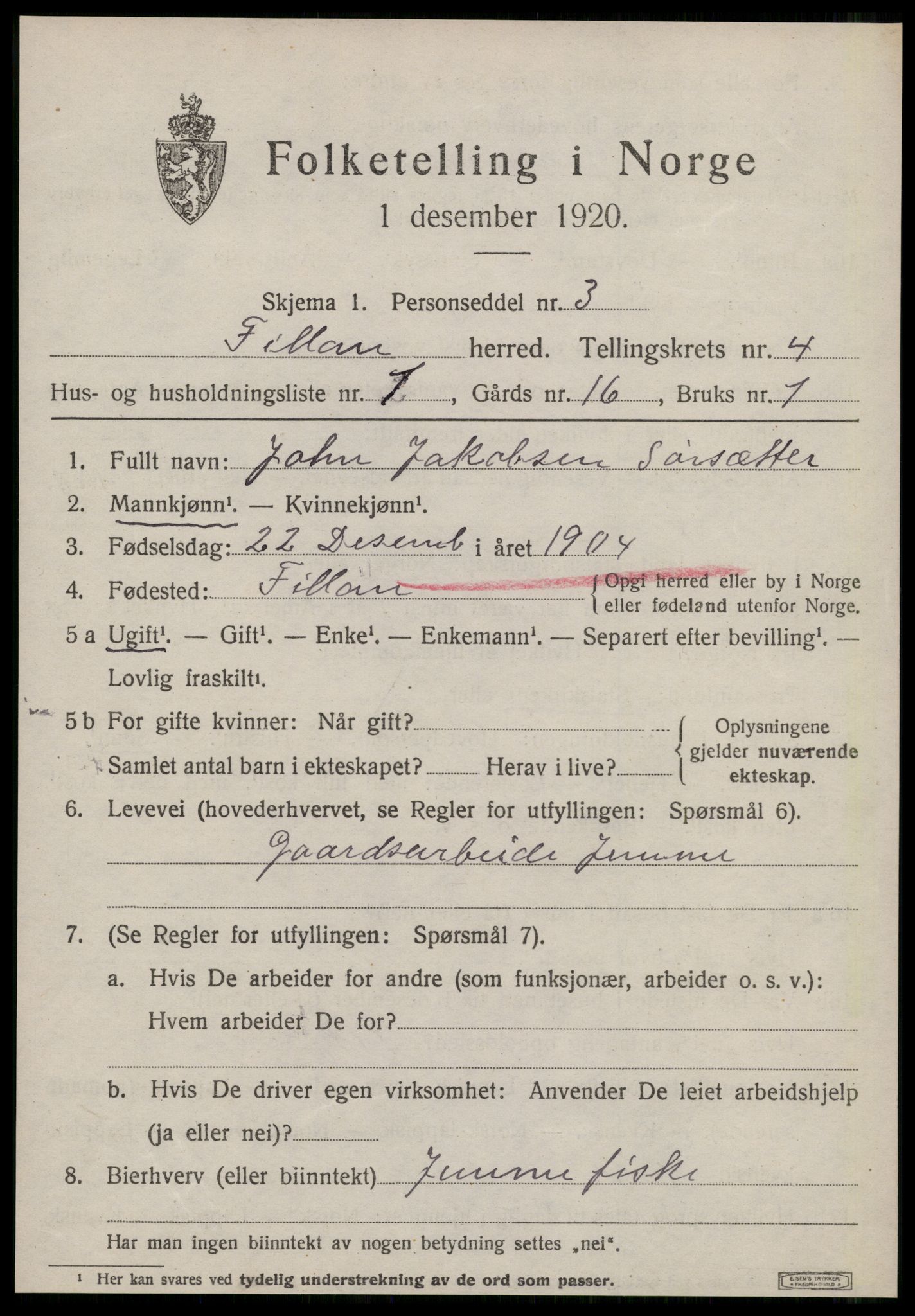 SAT, 1920 census for Fillan, 1920, p. 1764