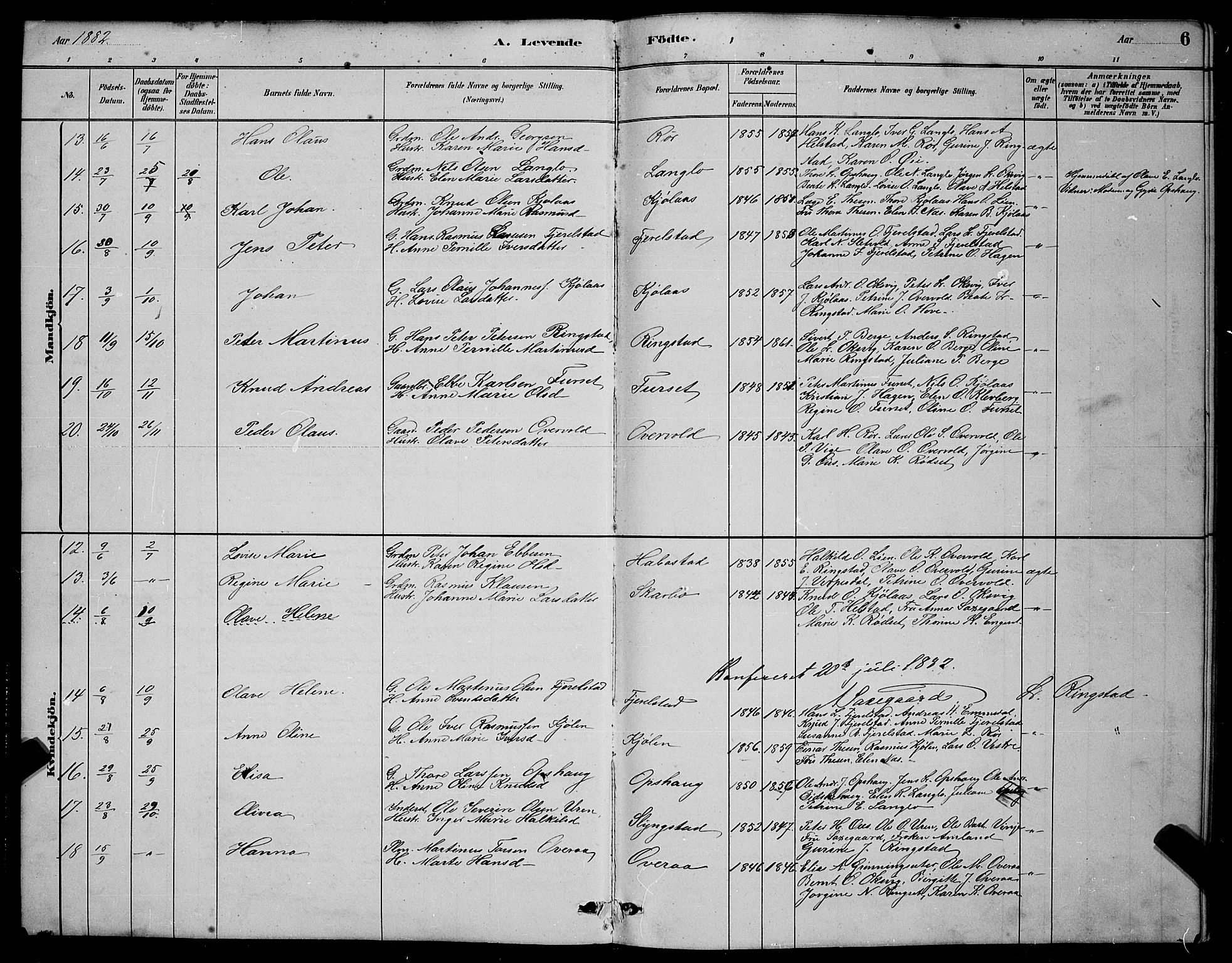 Ministerialprotokoller, klokkerbøker og fødselsregistre - Møre og Romsdal, AV/SAT-A-1454/520/L0292: Parish register (copy) no. 520C04, 1882-1901, p. 6