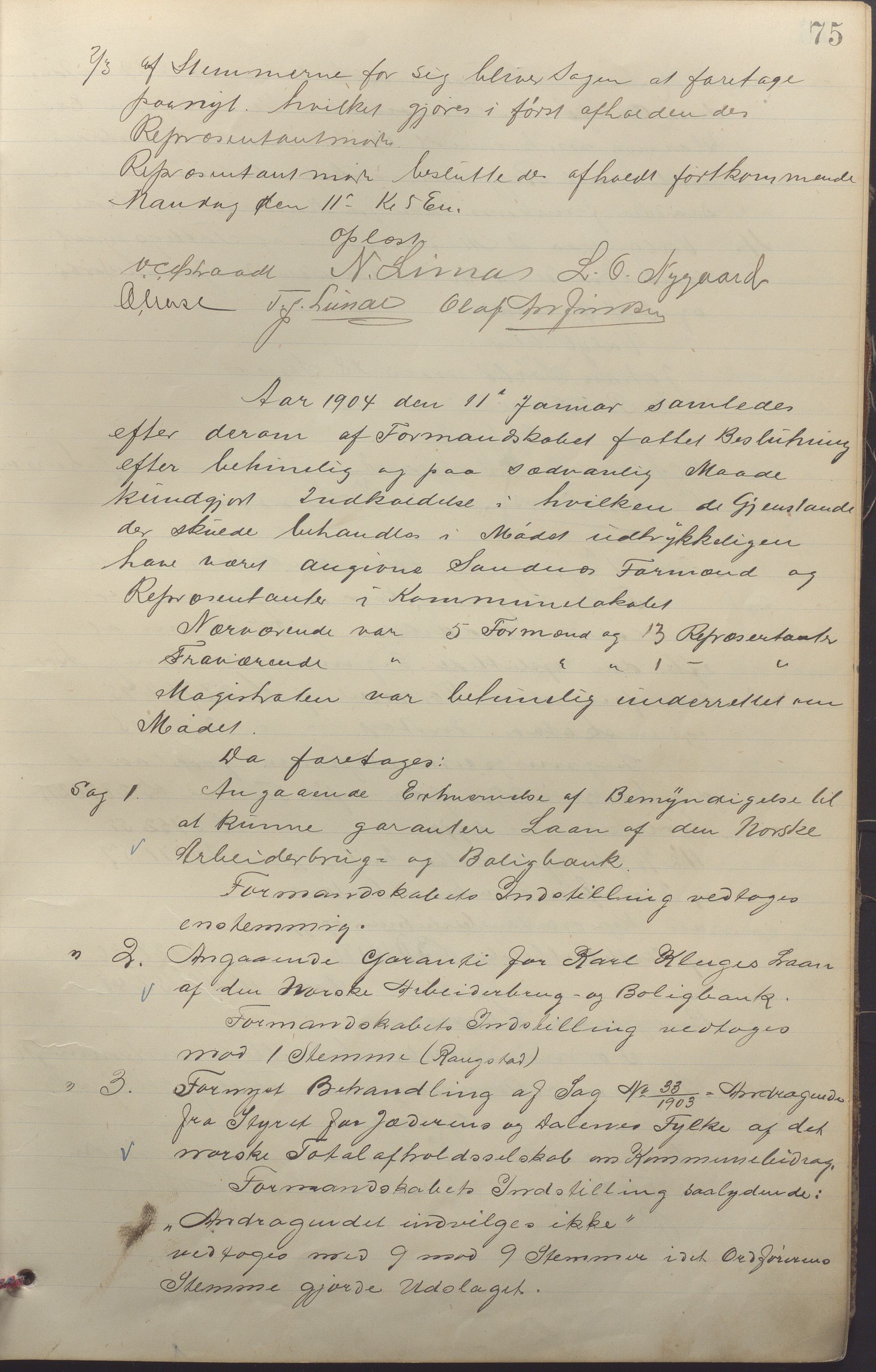 Sandnes kommune - Formannskapet og Bystyret, IKAR/K-100188/Aa/L0006: Møtebok, 1902-1909, p. 75