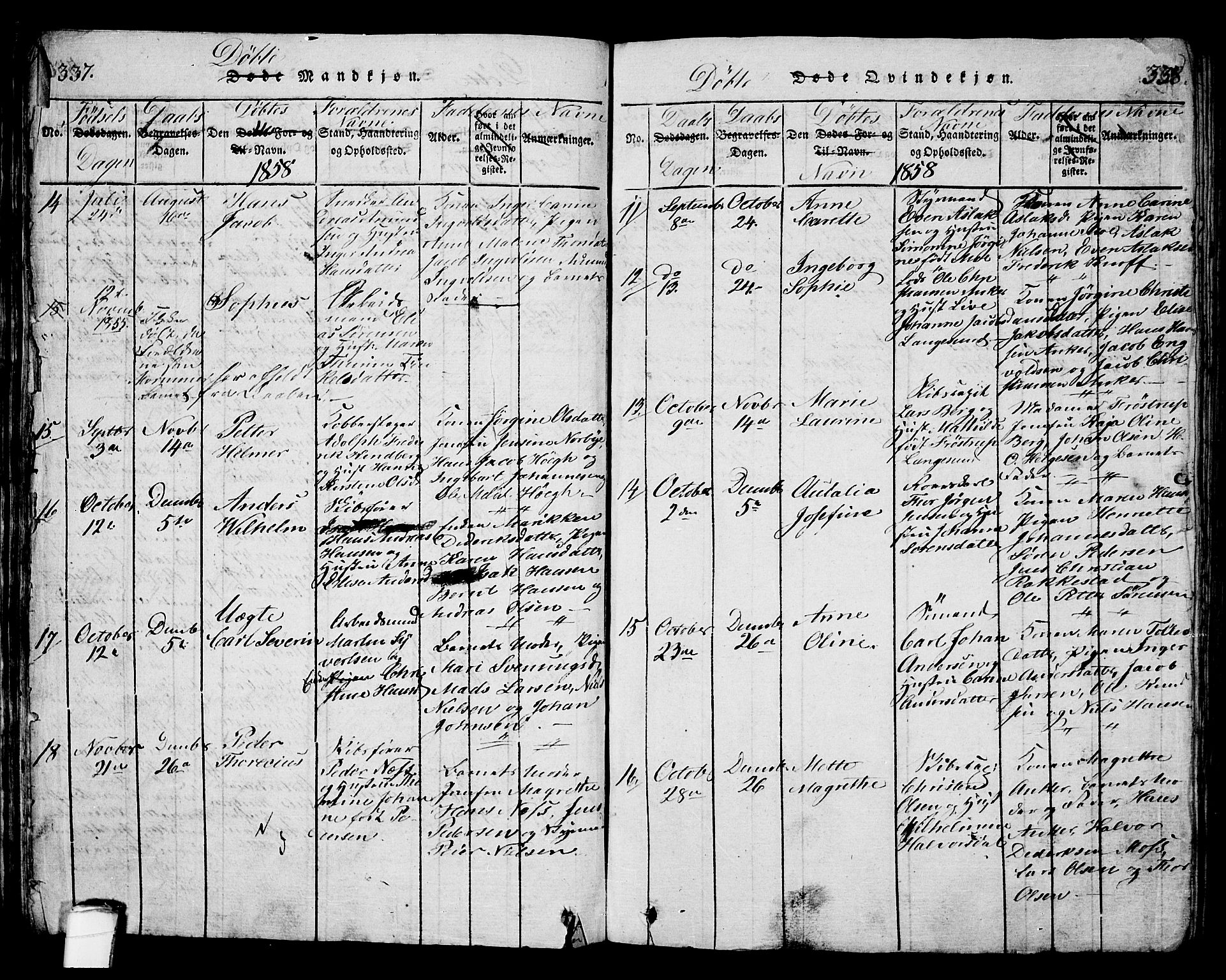 Langesund kirkebøker, AV/SAKO-A-280/G/Ga/L0003: Parish register (copy) no. 3, 1815-1858, p. 337-338