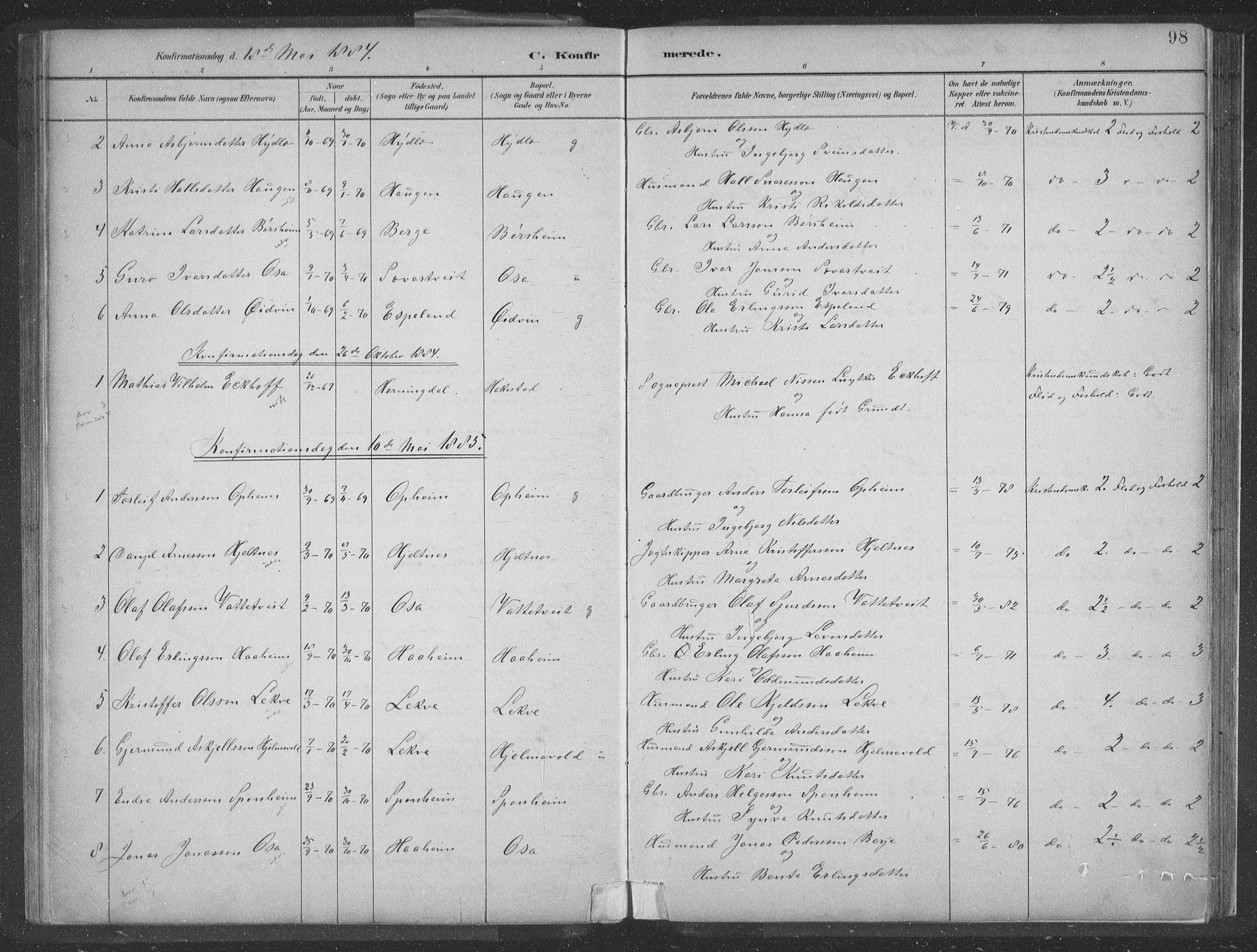 Ulvik sokneprestembete, SAB/A-78801/H/Hab: Parish register (copy) no. A 3, 1883-1908, p. 98