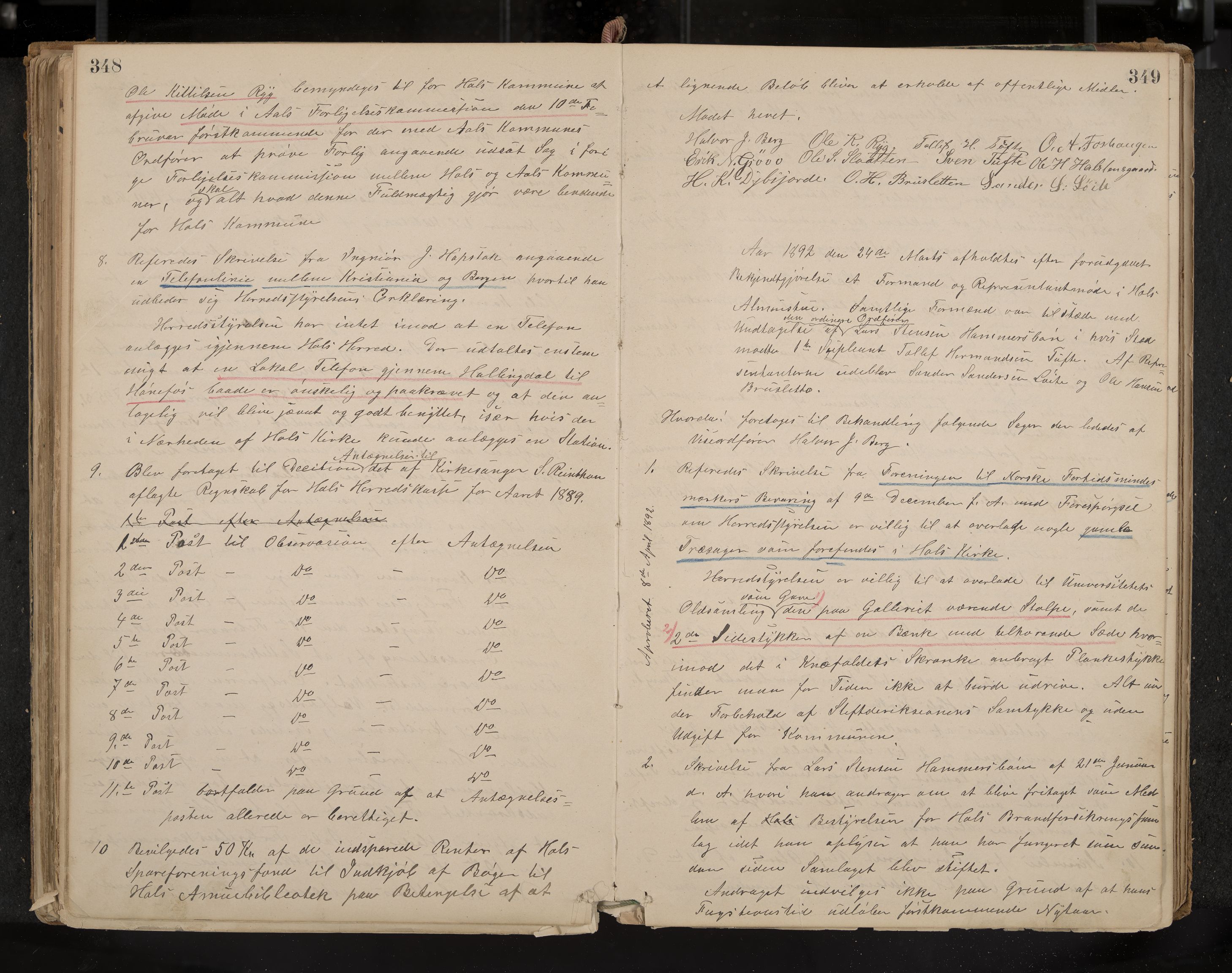 Hol formannskap og sentraladministrasjon, IKAK/0620021-1/A/L0001: Møtebok, 1877-1893, p. 348-349