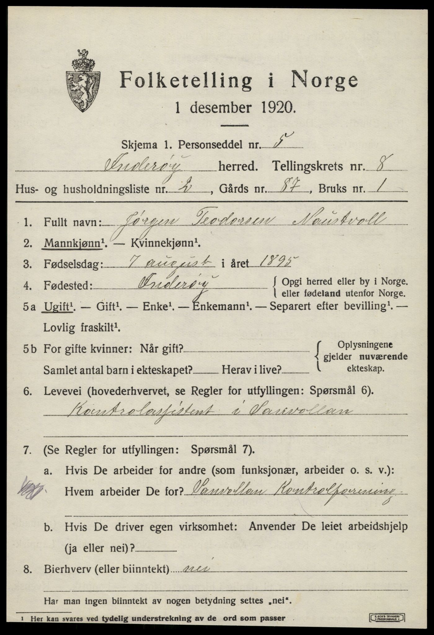 SAT, 1920 census for Inderøy, 1920, p. 5627