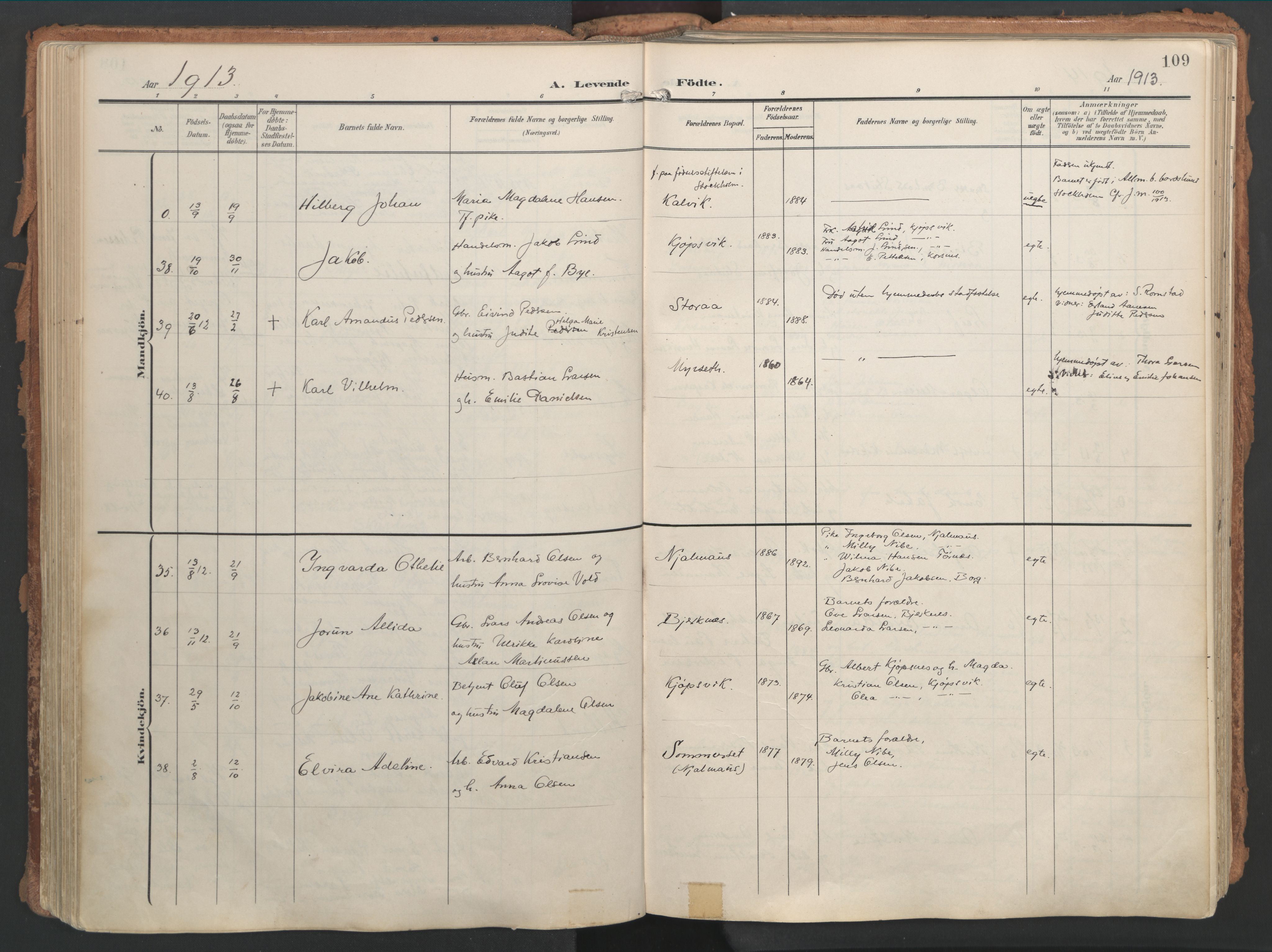 Ministerialprotokoller, klokkerbøker og fødselsregistre - Nordland, AV/SAT-A-1459/861/L0871: Parish register (official) no. 861A06, 1903-1916, p. 109