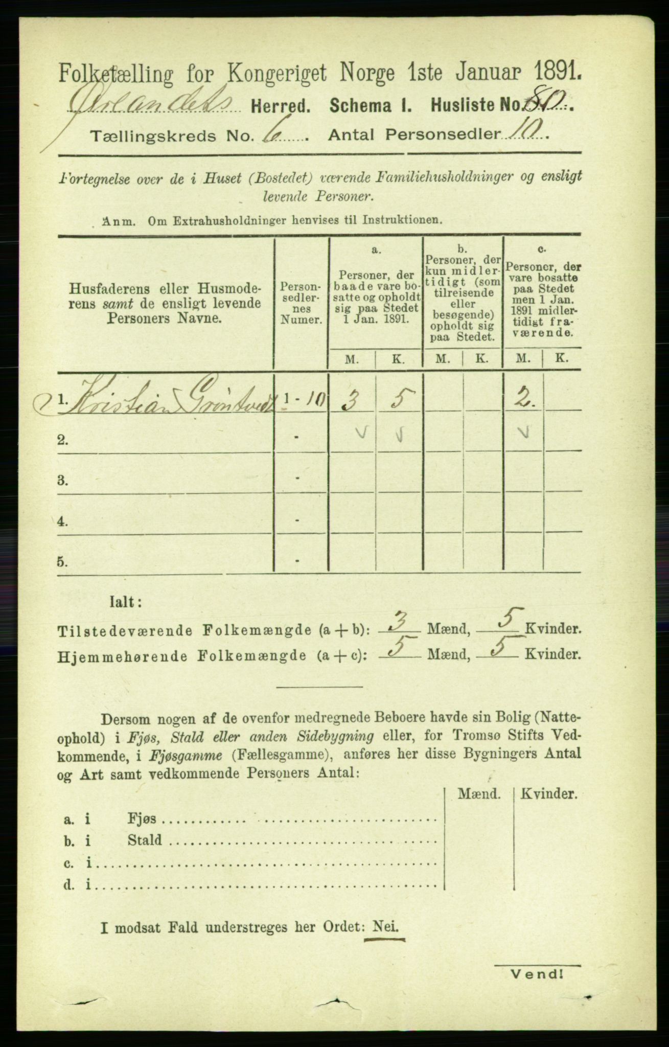 RA, 1891 census for 1621 Ørland, 1891, p. 1836