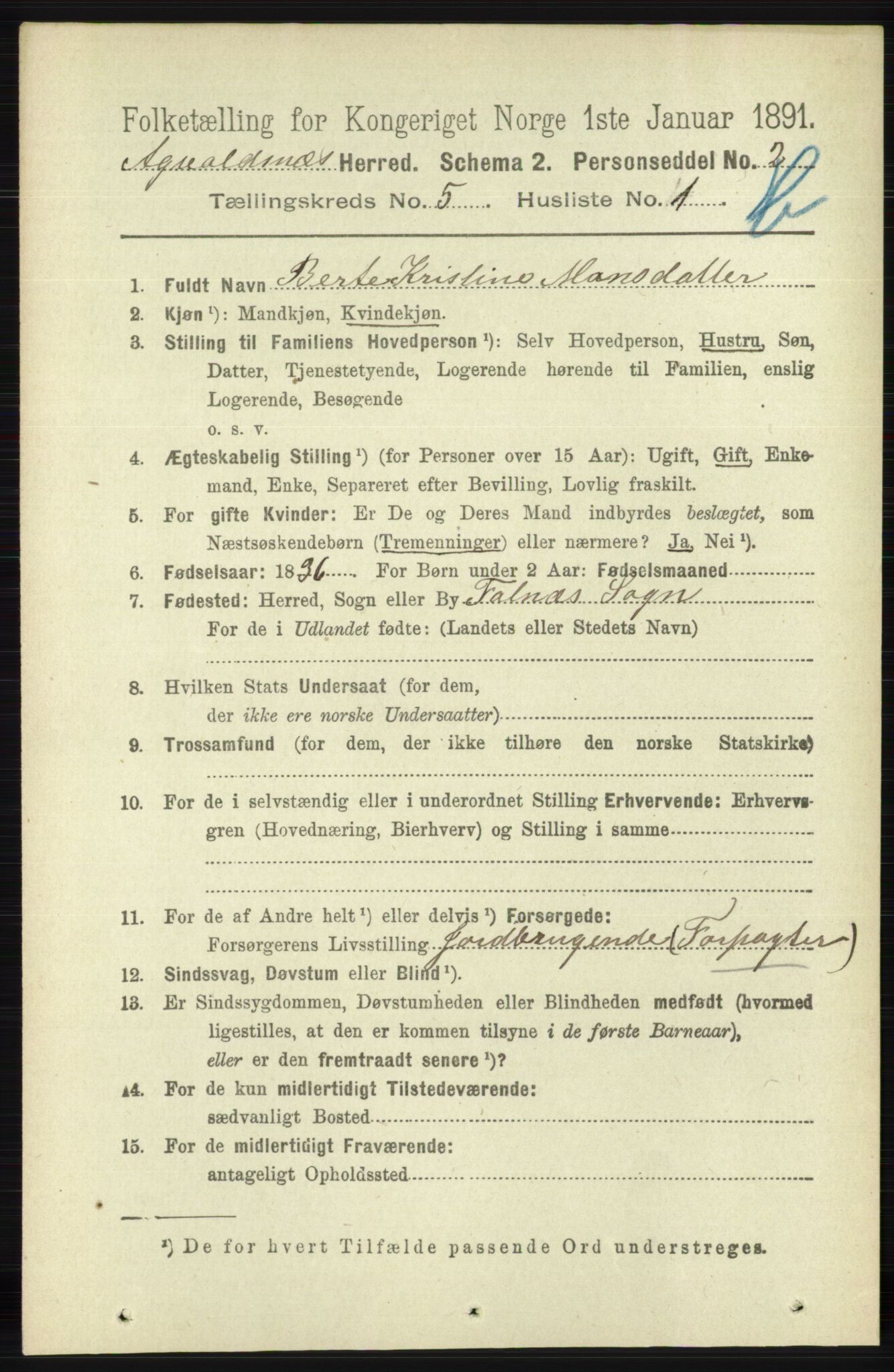 RA, 1891 census for 1147 Avaldsnes, 1891, p. 3022