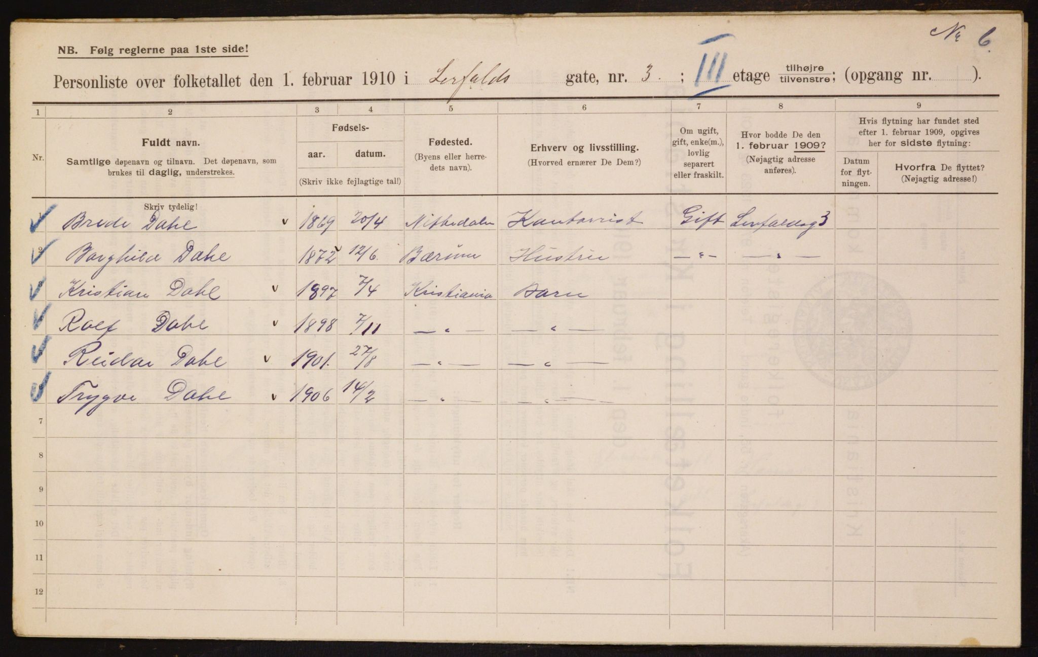 OBA, Municipal Census 1910 for Kristiania, 1910, p. 55297