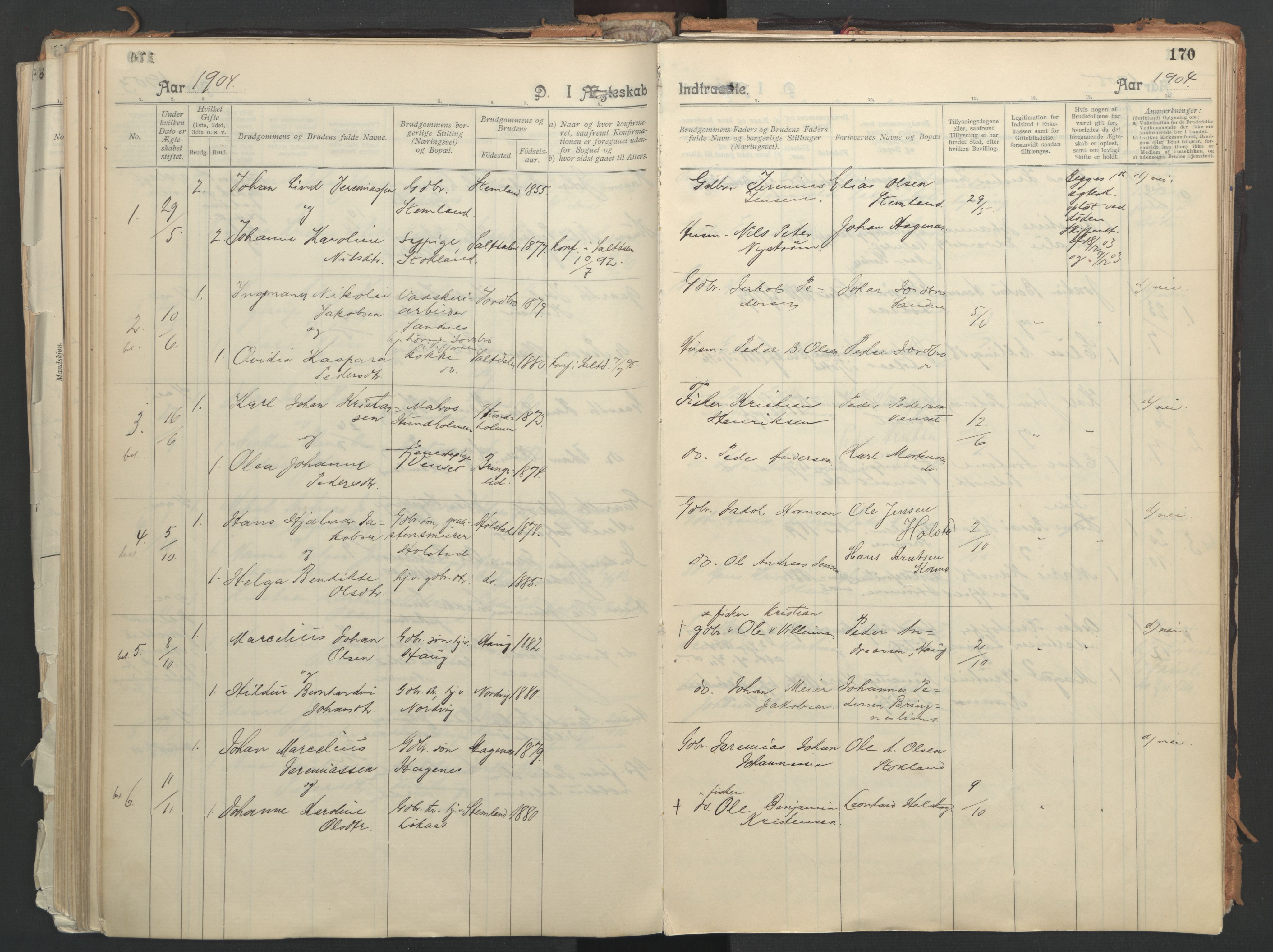 Ministerialprotokoller, klokkerbøker og fødselsregistre - Nordland, AV/SAT-A-1459/851/L0724: Parish register (official) no. 851A01, 1901-1922, p. 170