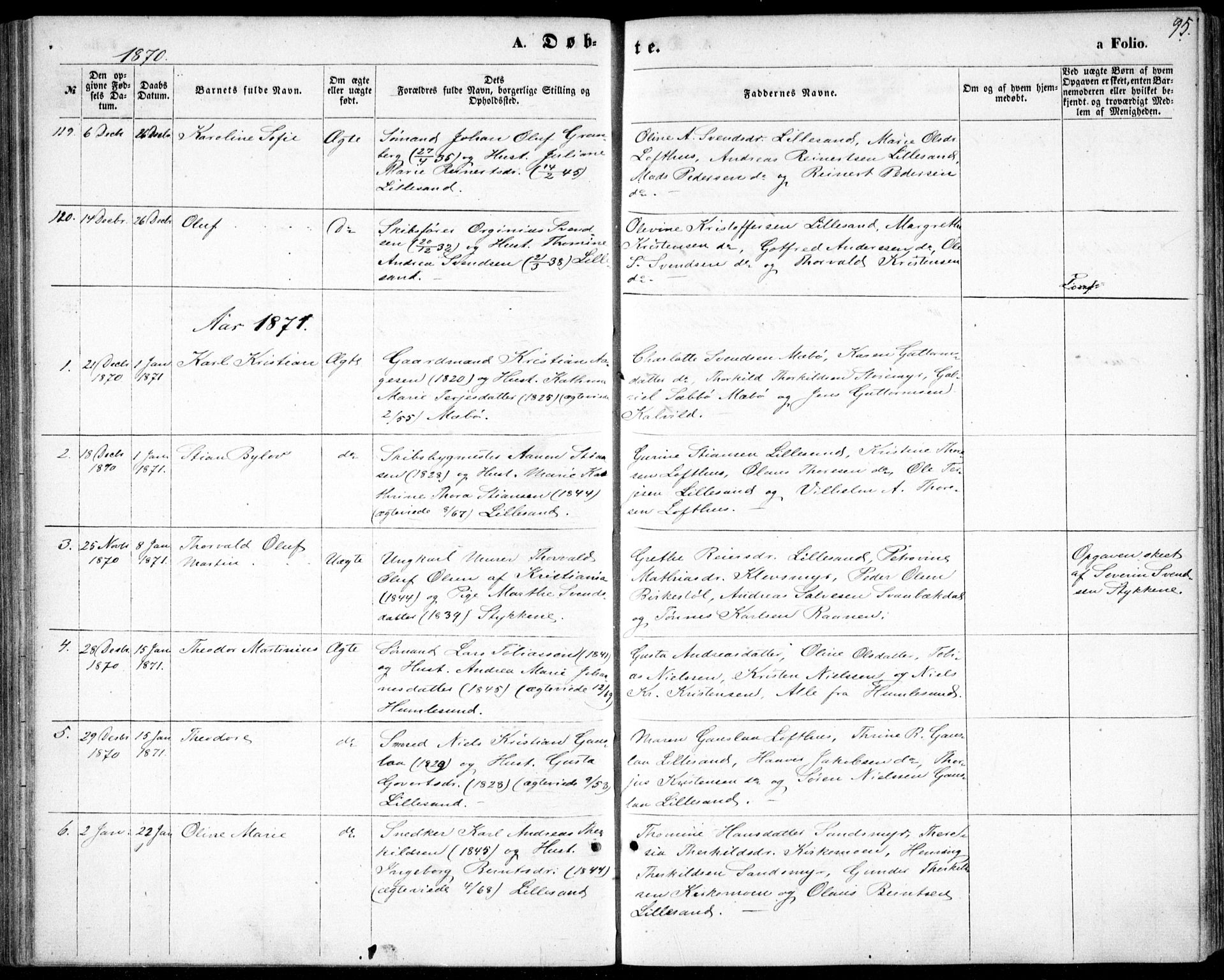 Vestre Moland sokneprestkontor, SAK/1111-0046/F/Fb/Fbb/L0004: Parish register (copy) no. B 4, 1861-1872, p. 95