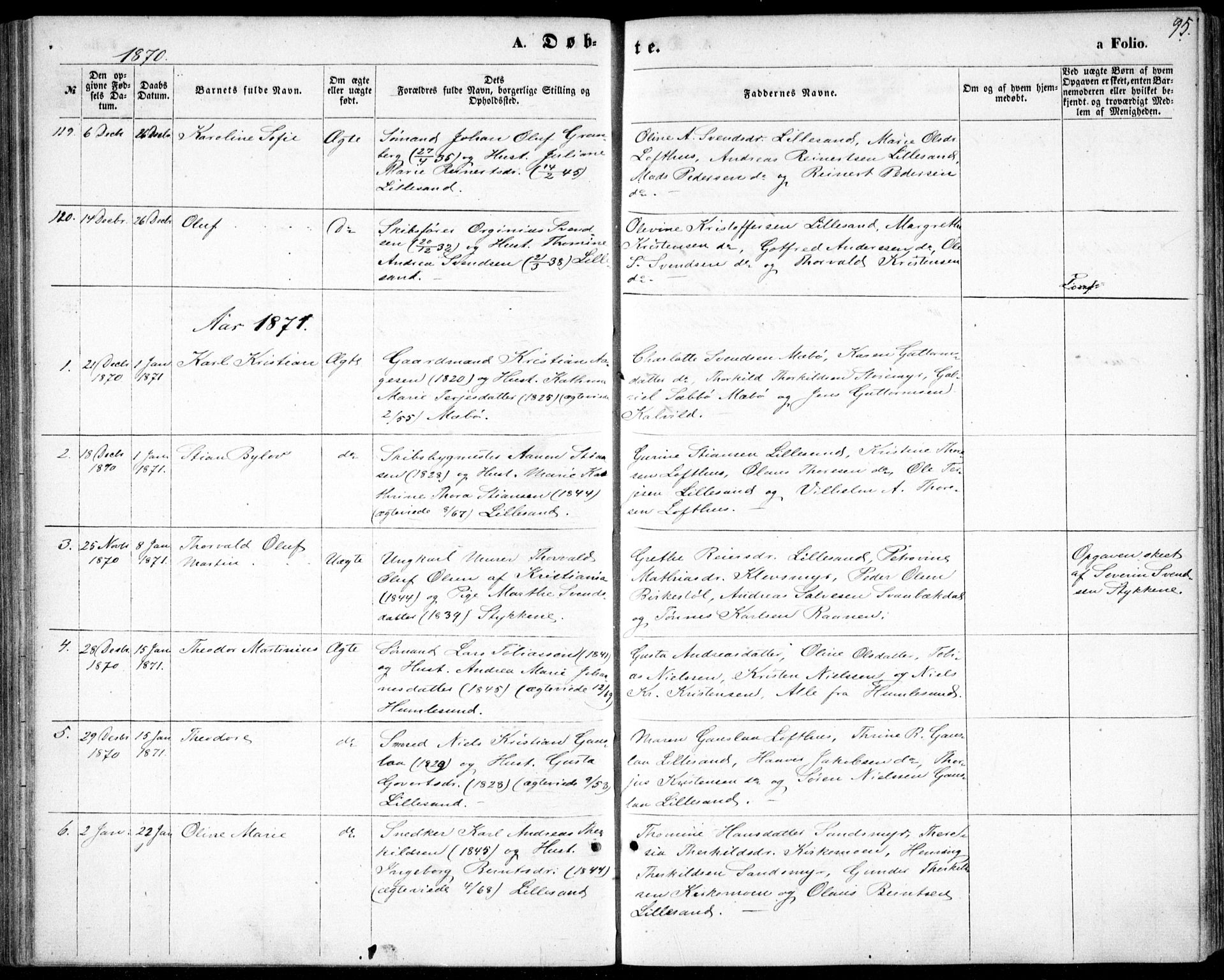 Vestre Moland sokneprestkontor, AV/SAK-1111-0046/F/Fb/Fbb/L0004: Parish register (copy) no. B 4, 1861-1872, p. 95