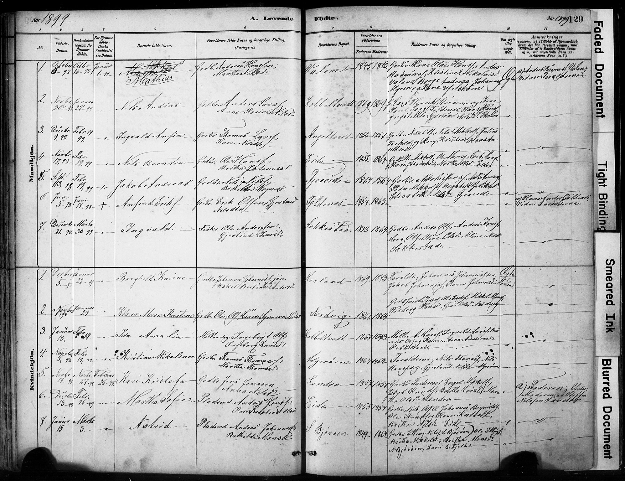 Fjell sokneprestembete, SAB/A-75301/H/Hab: Parish register (copy) no. A 4, 1880-1899, p. 129