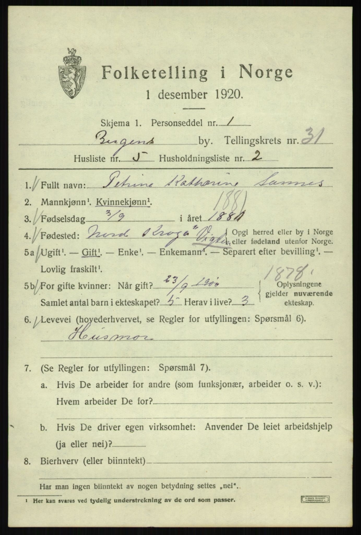 SAB, 1920 census for Bergen, 1920, p. 96294