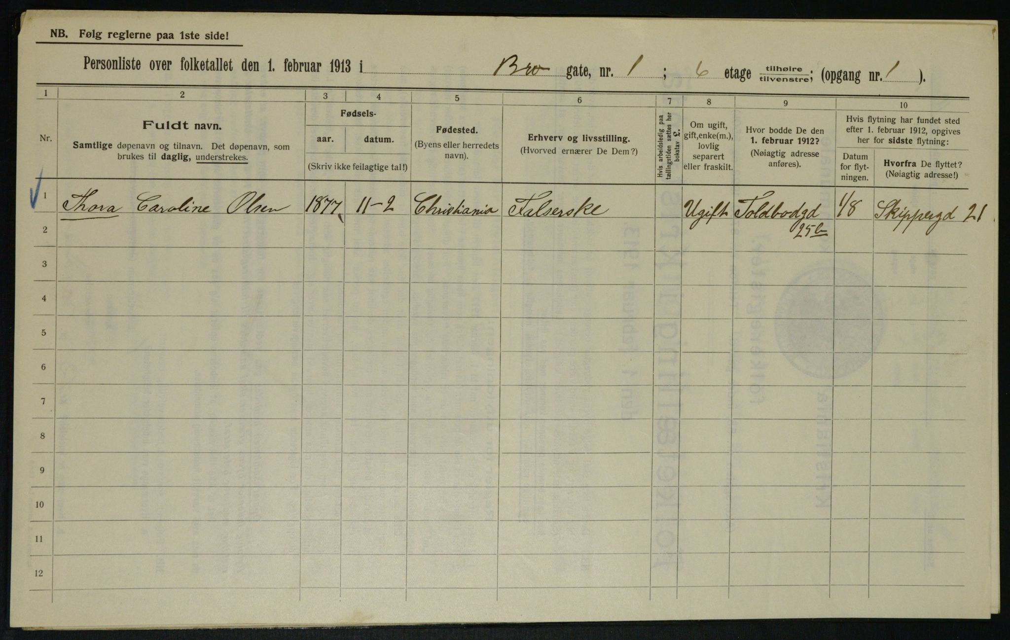 OBA, Municipal Census 1913 for Kristiania, 1913, p. 9599