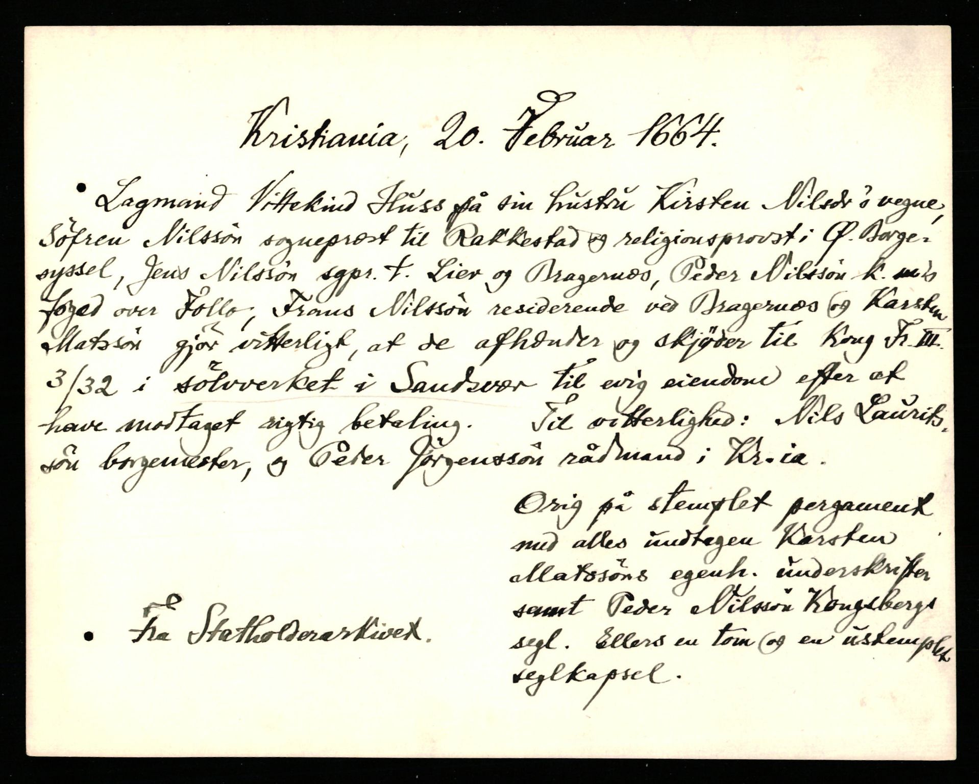 Riksarkivets diplomsamling, AV/RA-EA-5965/F35/F35b/L0010: Riksarkivets diplomer, seddelregister, 1656-1670, p. 415